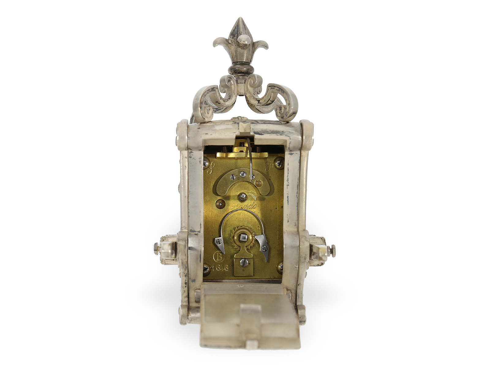 Extremely rare Rococo style form watch/travel clock "Sedan" with enamel painting, France ca. 1890 - Image 4 of 4