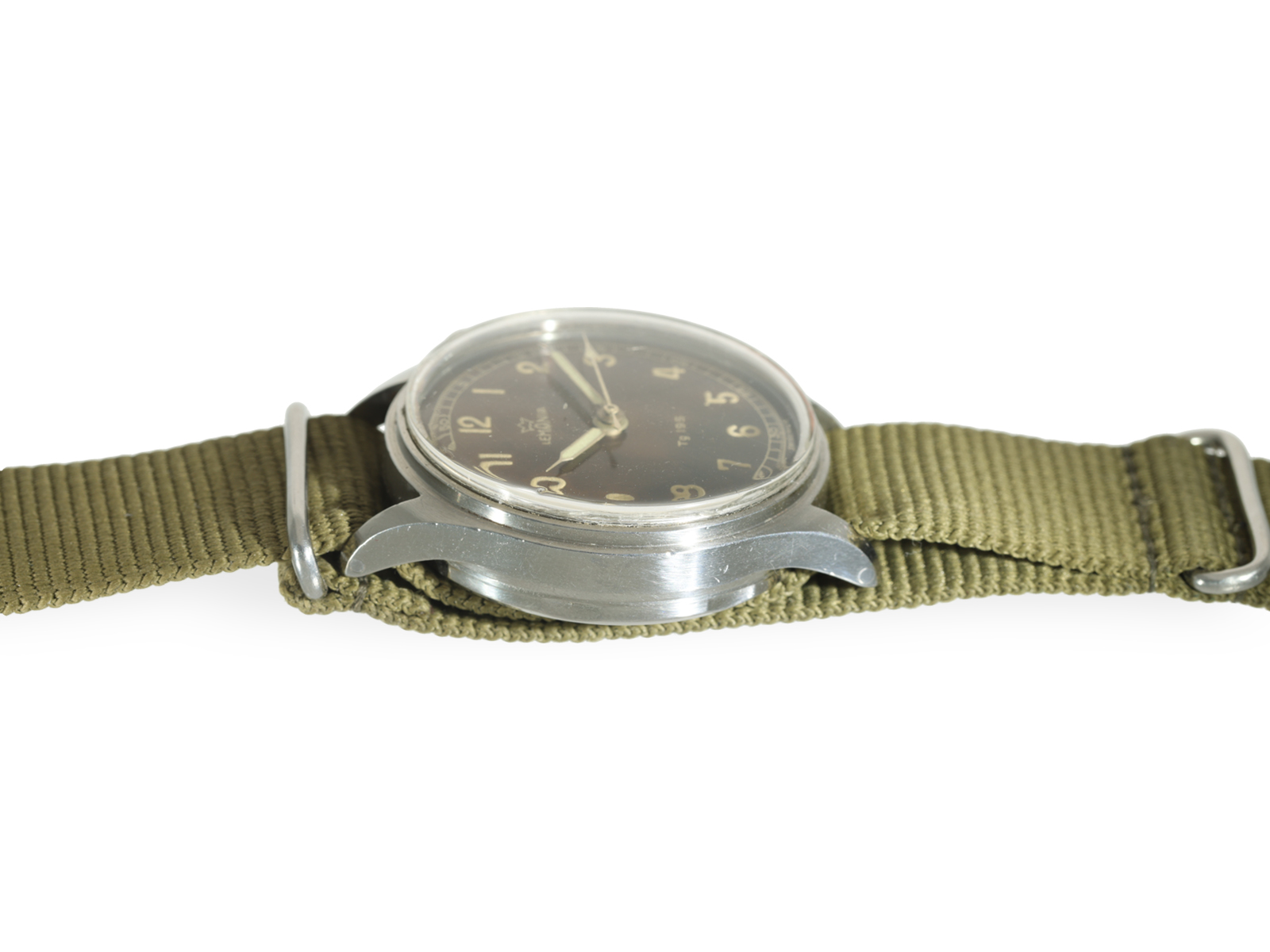 Rare military wristwatch of the Swedish Air Force, Lemania Tg 195 "HACKING SECONDS" "Tropical Dial", - Image 4 of 5