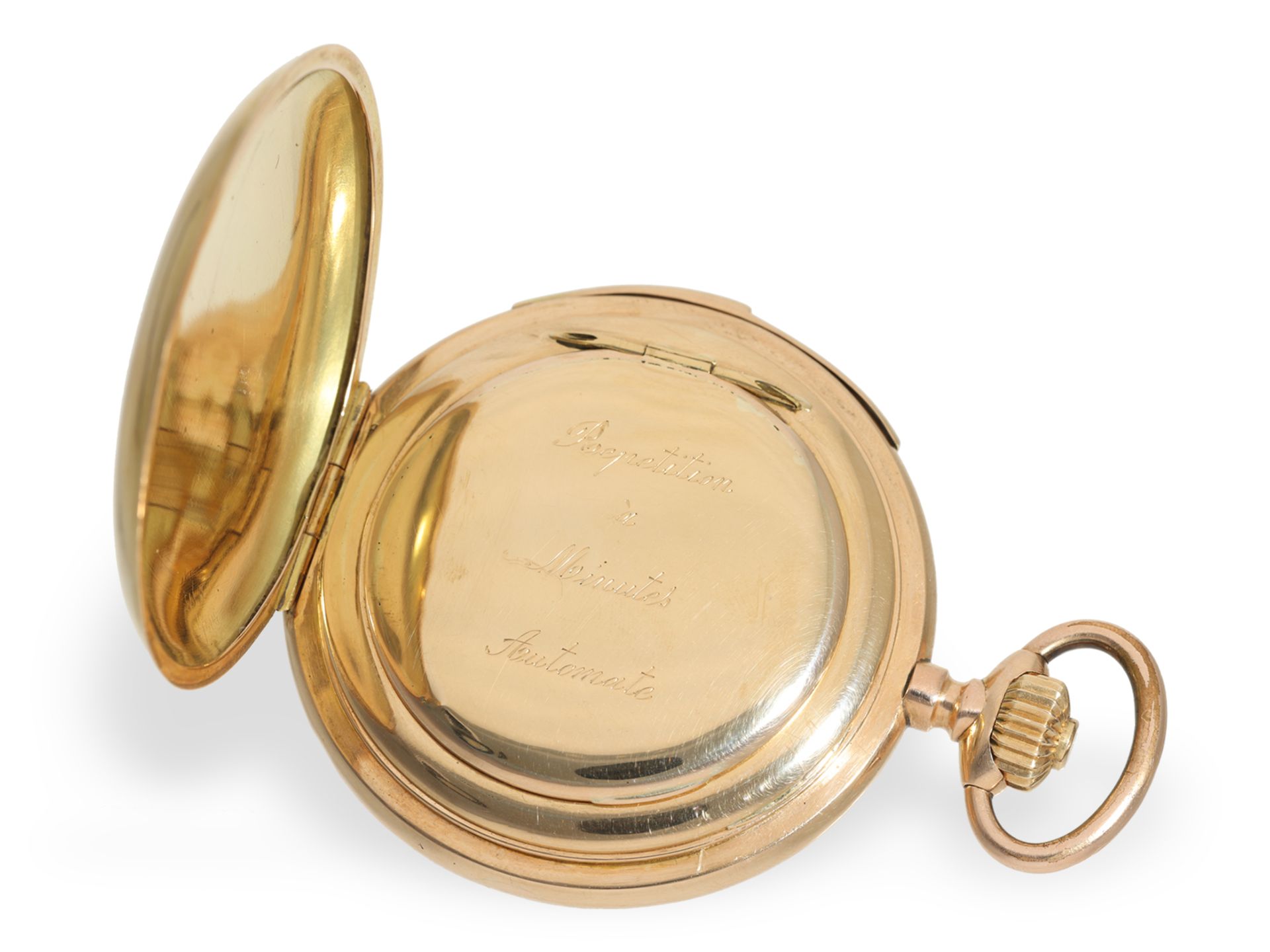 Taschenuhr: schwere Goldsavonnette mit Minutenrepetition und erotischem Automat, um 1900 - Bild 6 aus 6