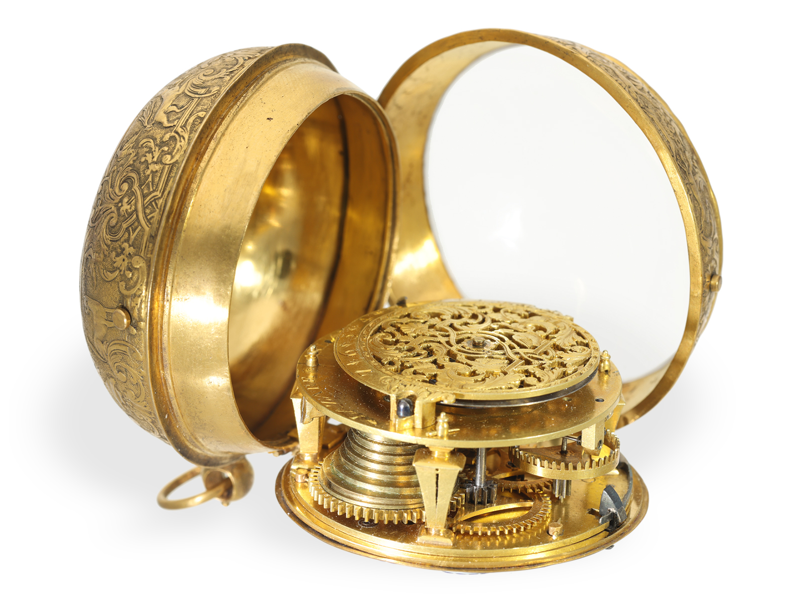 Pocket watch: very early, single-hand Geneva oignon with gold dial, Lazare Arlaud ca. 1690 - Image 5 of 6