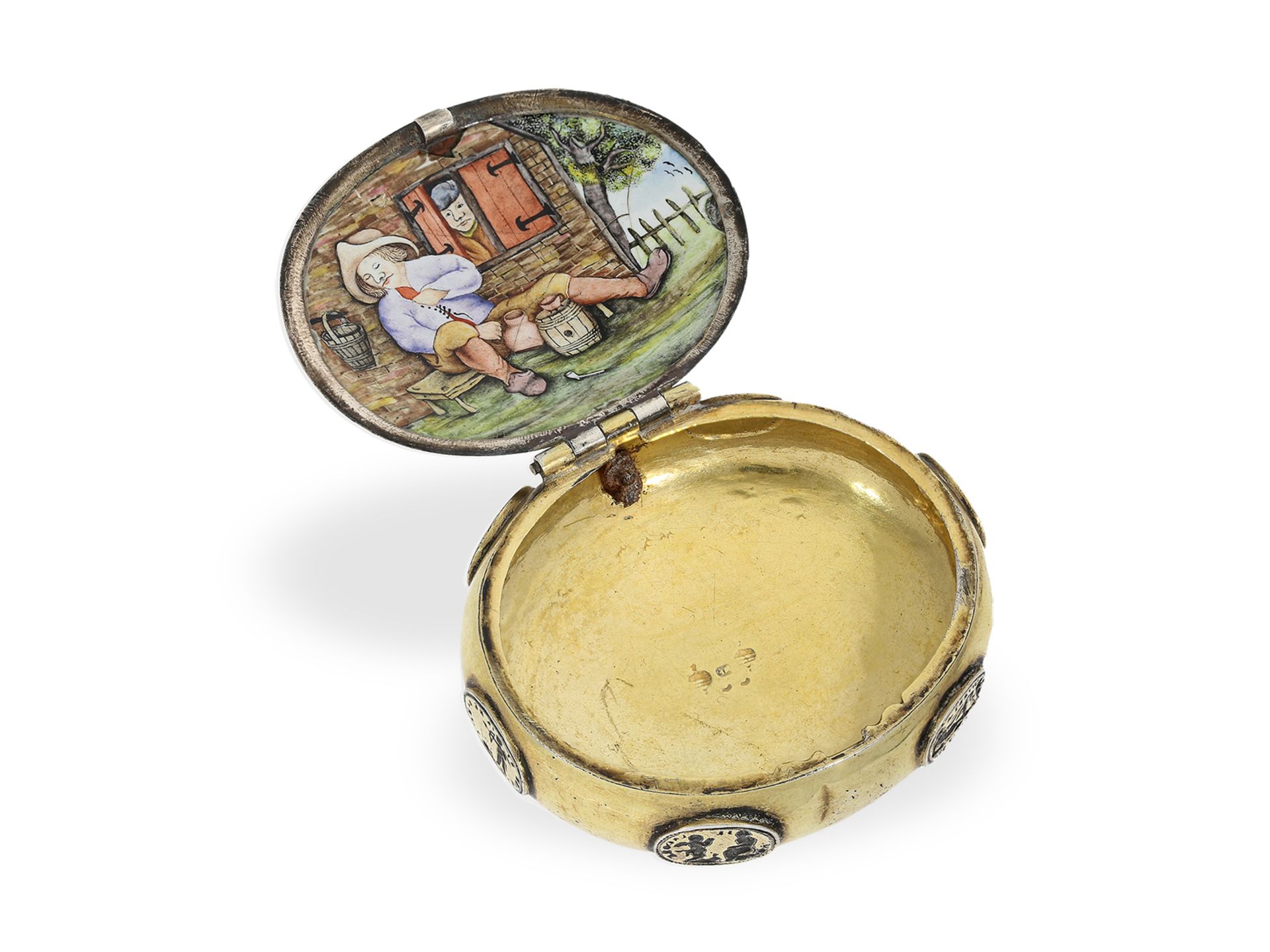 Schnupftabakdose: sehr frühe Dose mit Emaille-Lupenmalerei im Blois-Stil, vermutlich um 1640 - Bild 2 aus 3