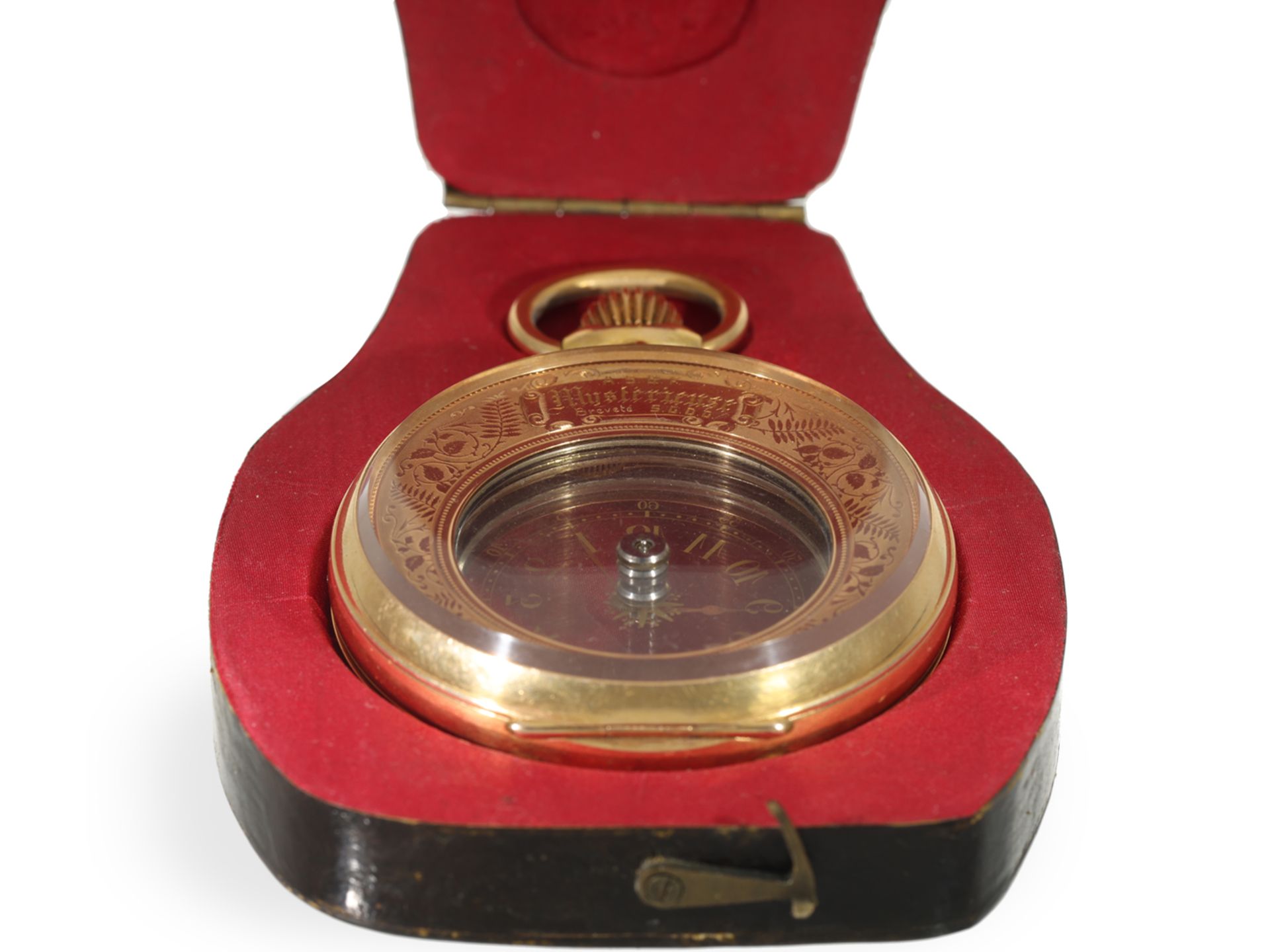 Pocket watch: unique, extremely rare "Mysterieuse" in gold with enamel decoration, original box - Image 4 of 4