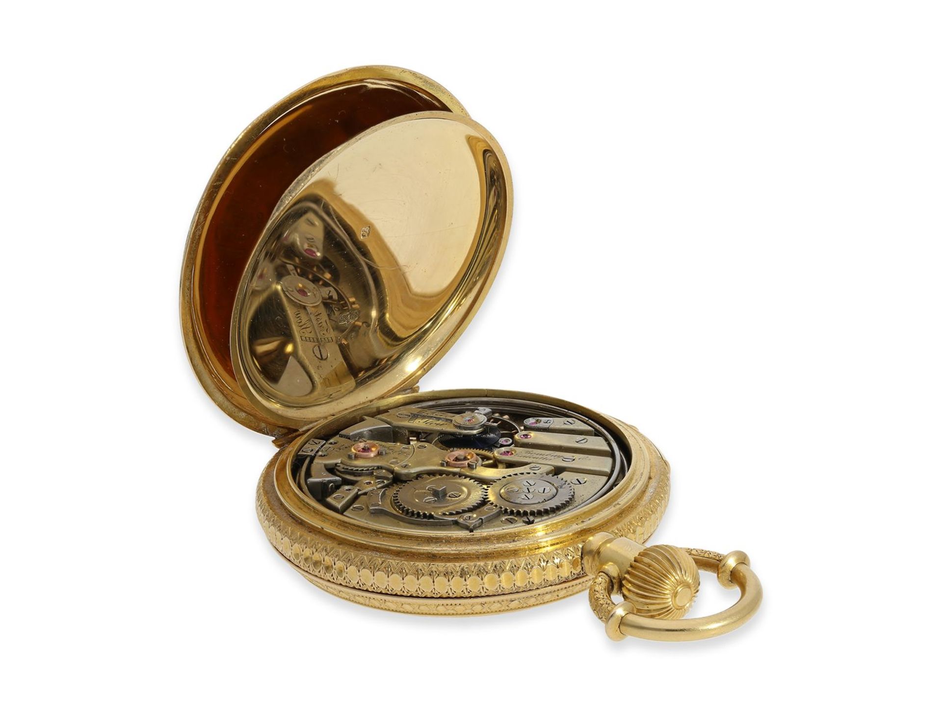 Pocket watch: extremely rare gold/enamel hunting case watch set with pearls and diamonds and figure  - Image 7 of 8