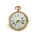 Taschenuhr: exquisite goldene Spindeluhr mit Repetition und Reliefgehäuse, Duterte Paris um 1750