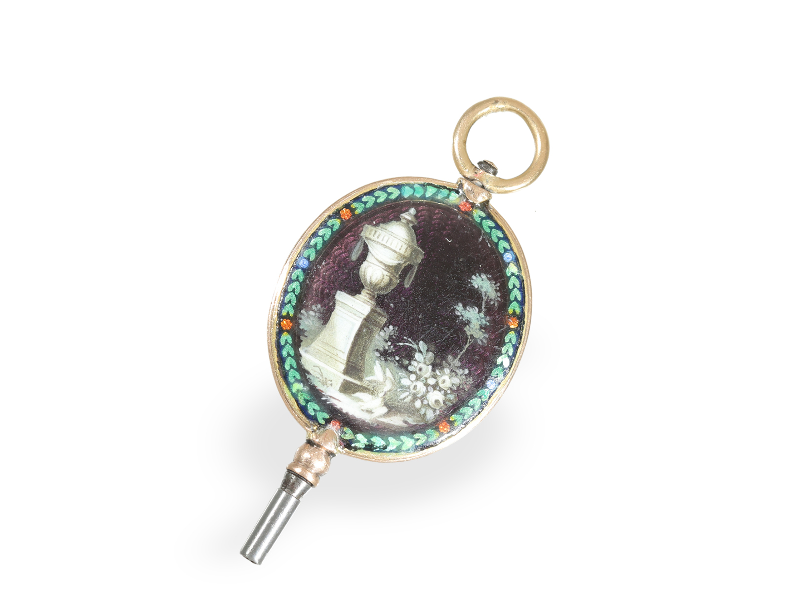 Watch key: absolute rarity, gold/enamel verge watch key with grisaille painting, ca. 1750 - Image 2 of 2