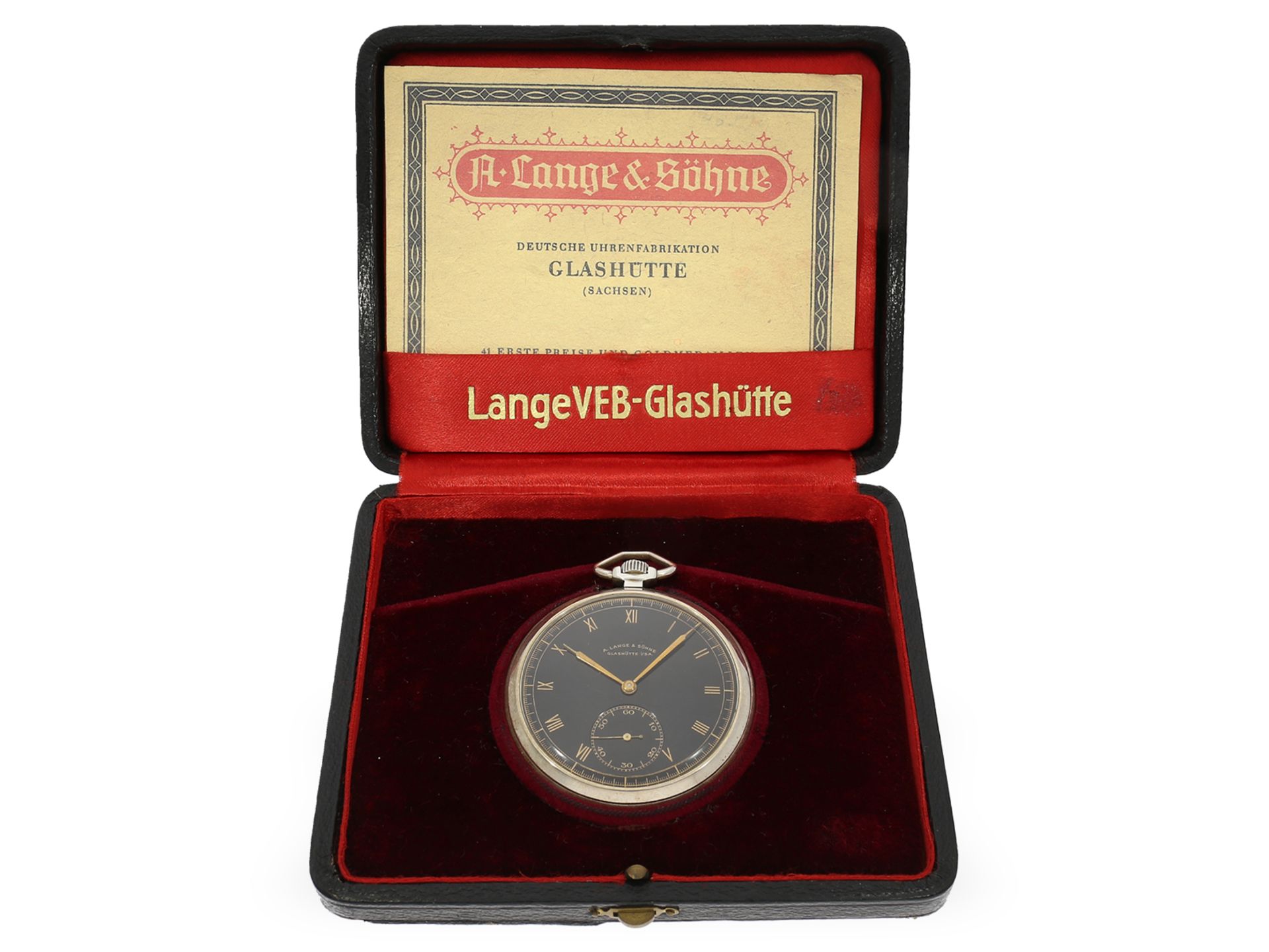 Pocket watch: rare A. Lange & Söhne Glashütte dress watch with black dial, original box, original pa - Image 6 of 6