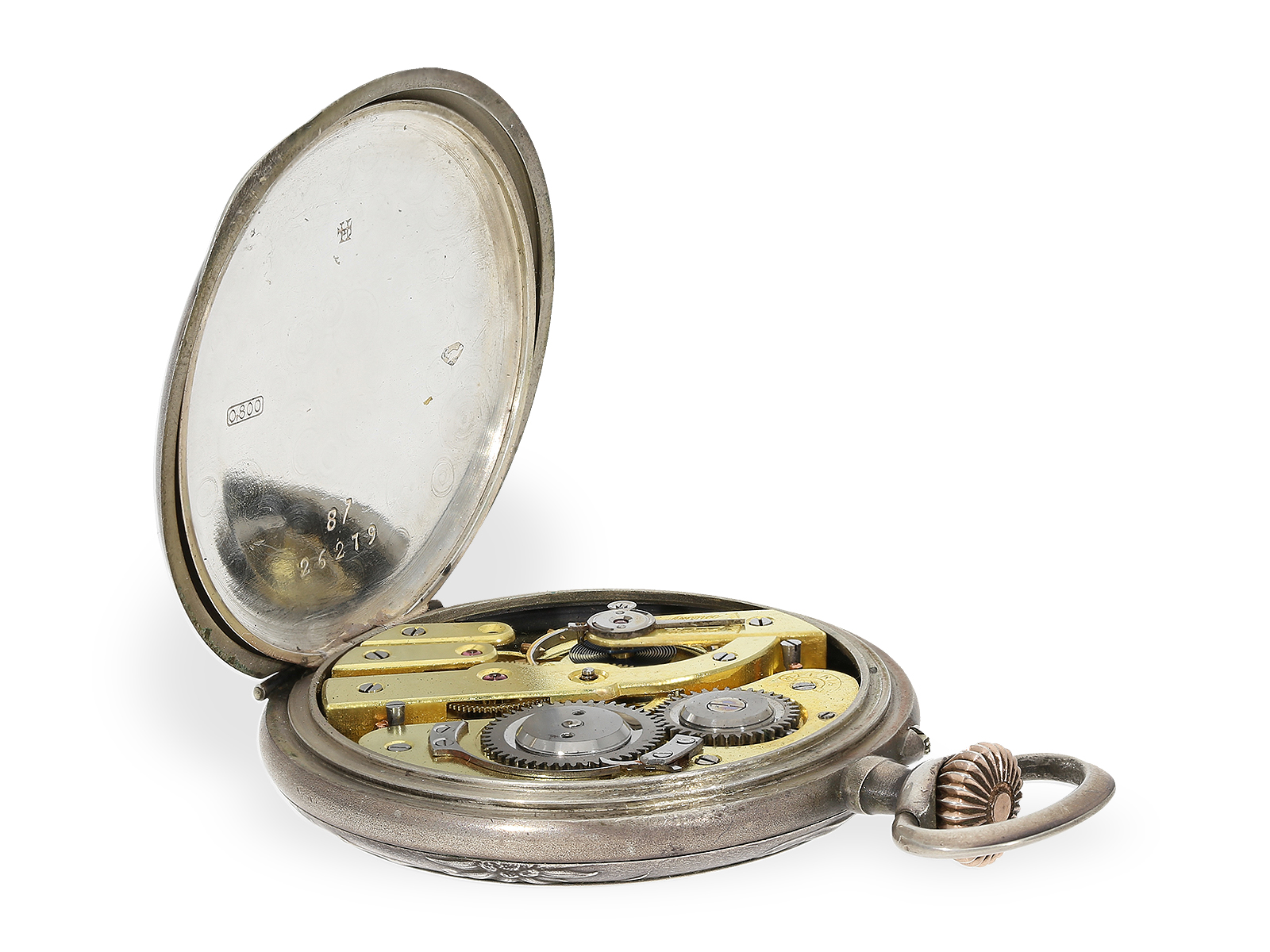 Pocket watch: decorative Swiss marksman's watch with relief case, Huguenin ca. 1905 - Image 3 of 4