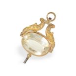 Watch key: large French directoire gold key set with stones, ca. 1820