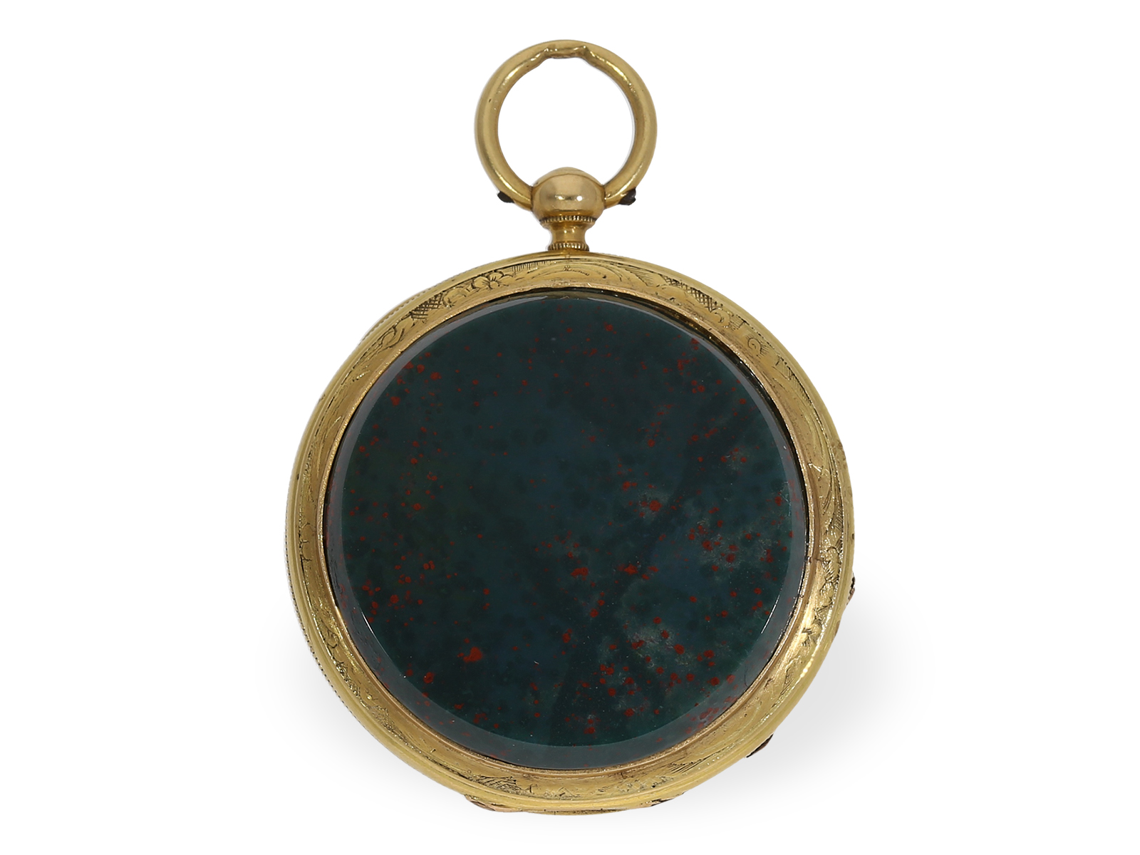 Pocket watch: rare lepine with gold/jasper case and gold/jasper chatelaine, ca. 1850 - Image 4 of 8