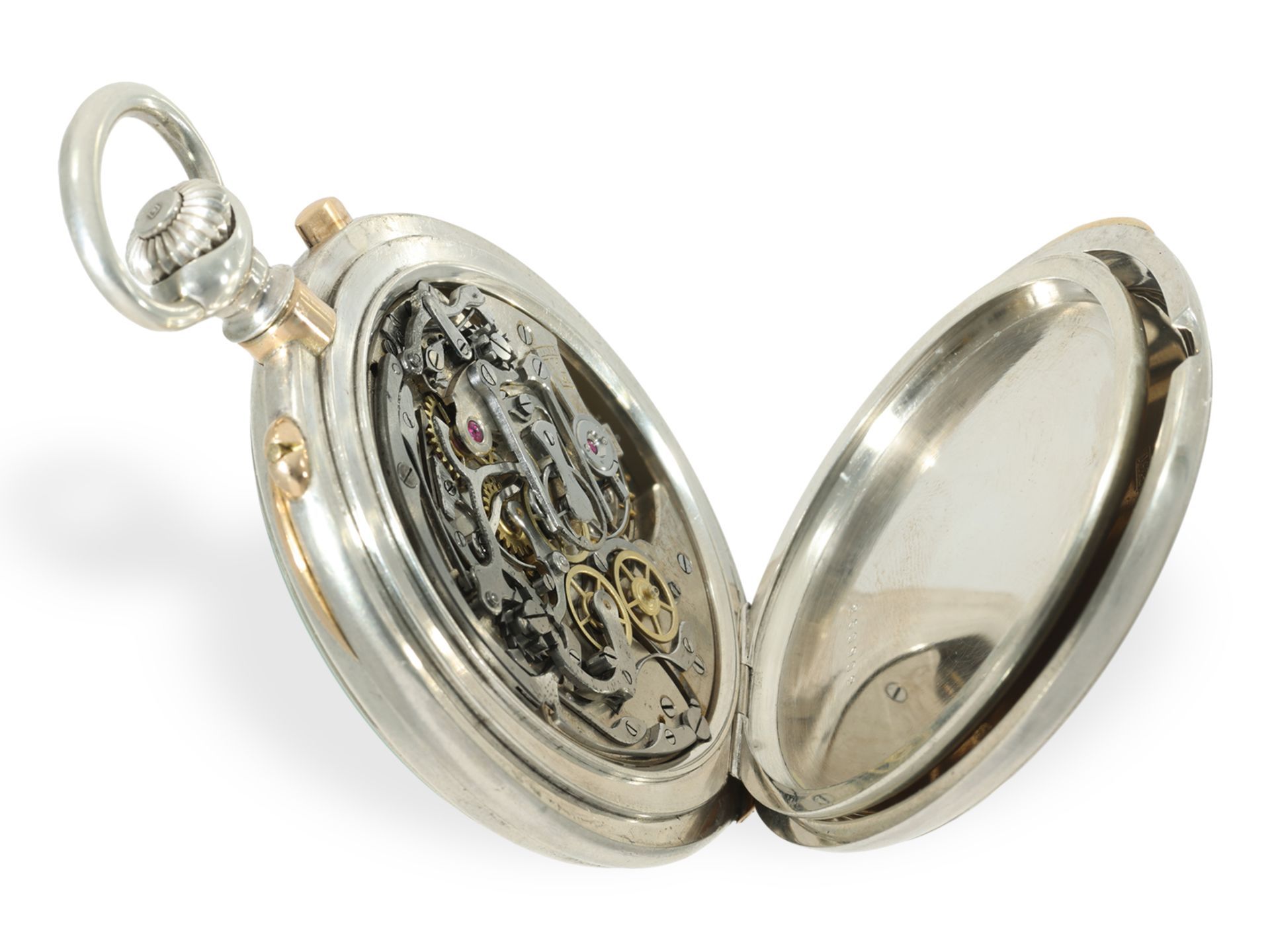 Taschenuhr: schwere silberne Präzisionstaschenuhr mit Schleppzeigerchronograph, gefertigt für die ko - Bild 3 aus 5