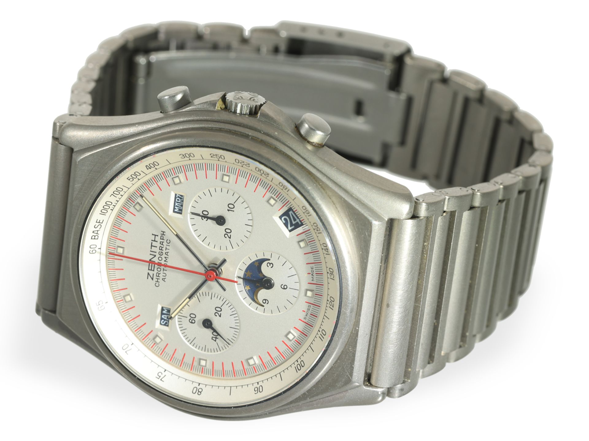 Armbanduhr: rare Zenith Port Royal Tricompax, vintage Chronograph REF. 95.0100.418, von 1990 - Bild 2 aus 3