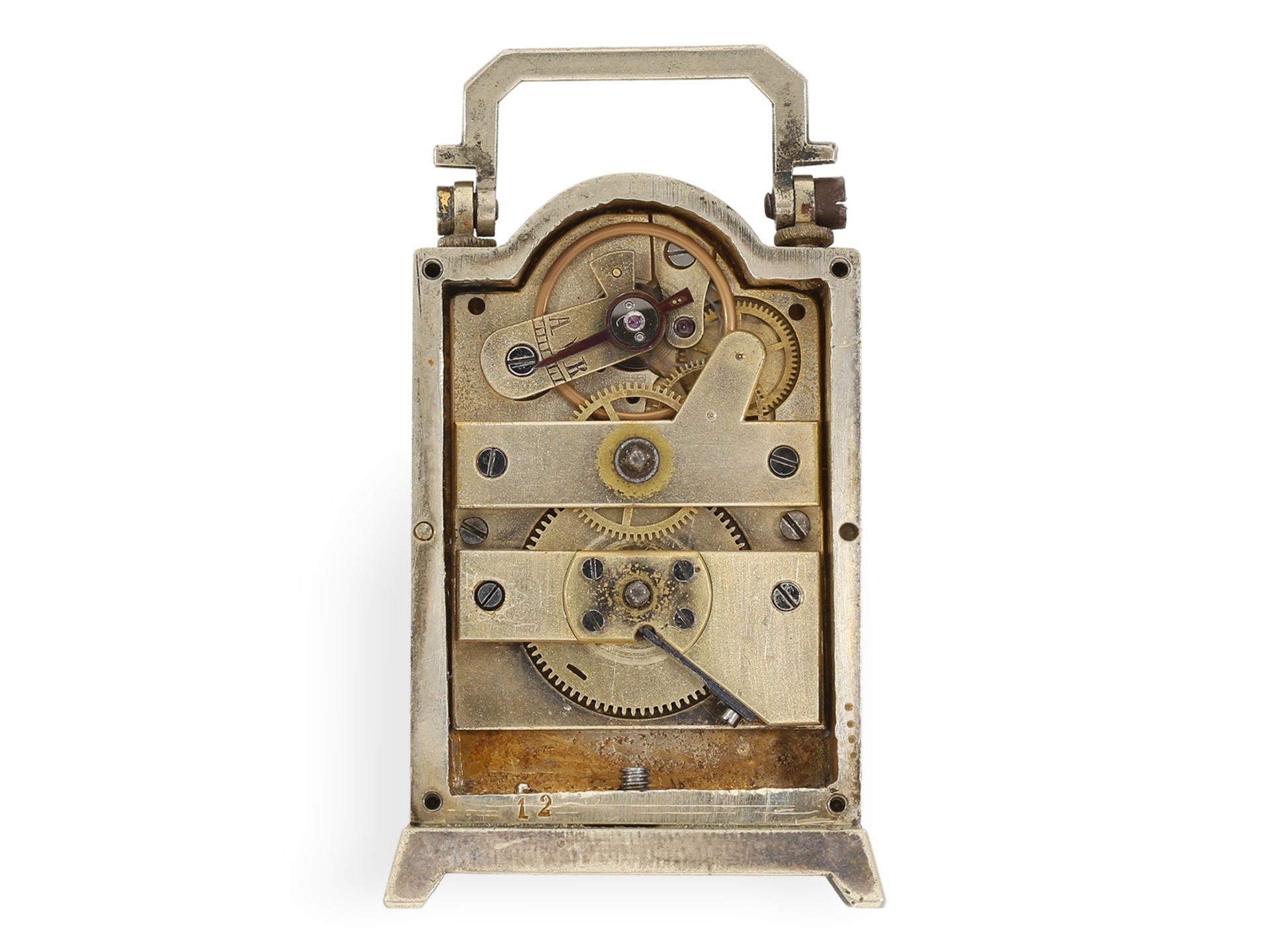 Formuhr: seltene Miniatur-Uhr in Form einer Reiseuhr, Silber, ca. 1870 - Bild 3 aus 4