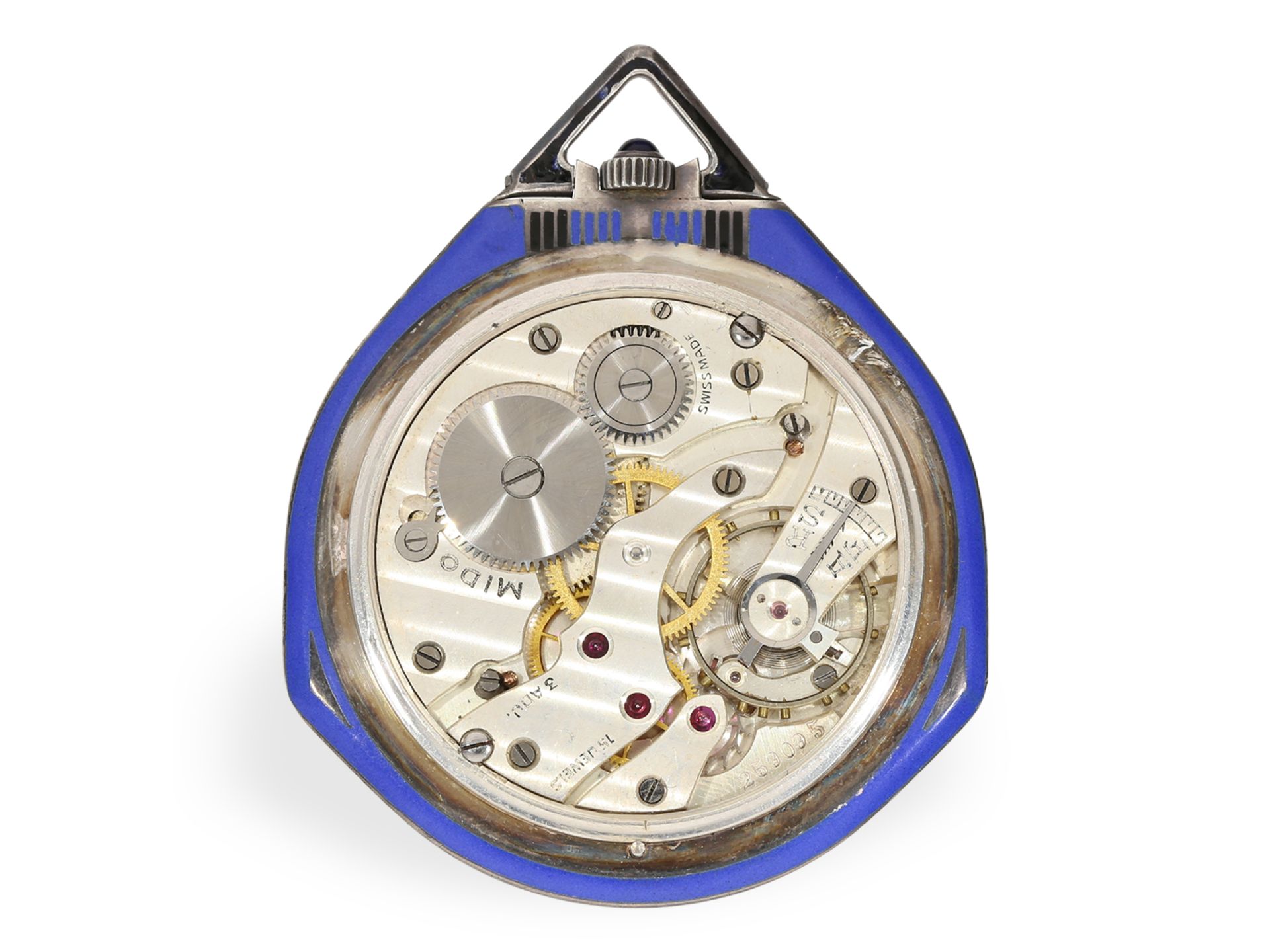 Pocket watch/form watch: unusual Art Deco dress watch with enamelled drop-shaped case, Mido brand, 1 - Image 4 of 5