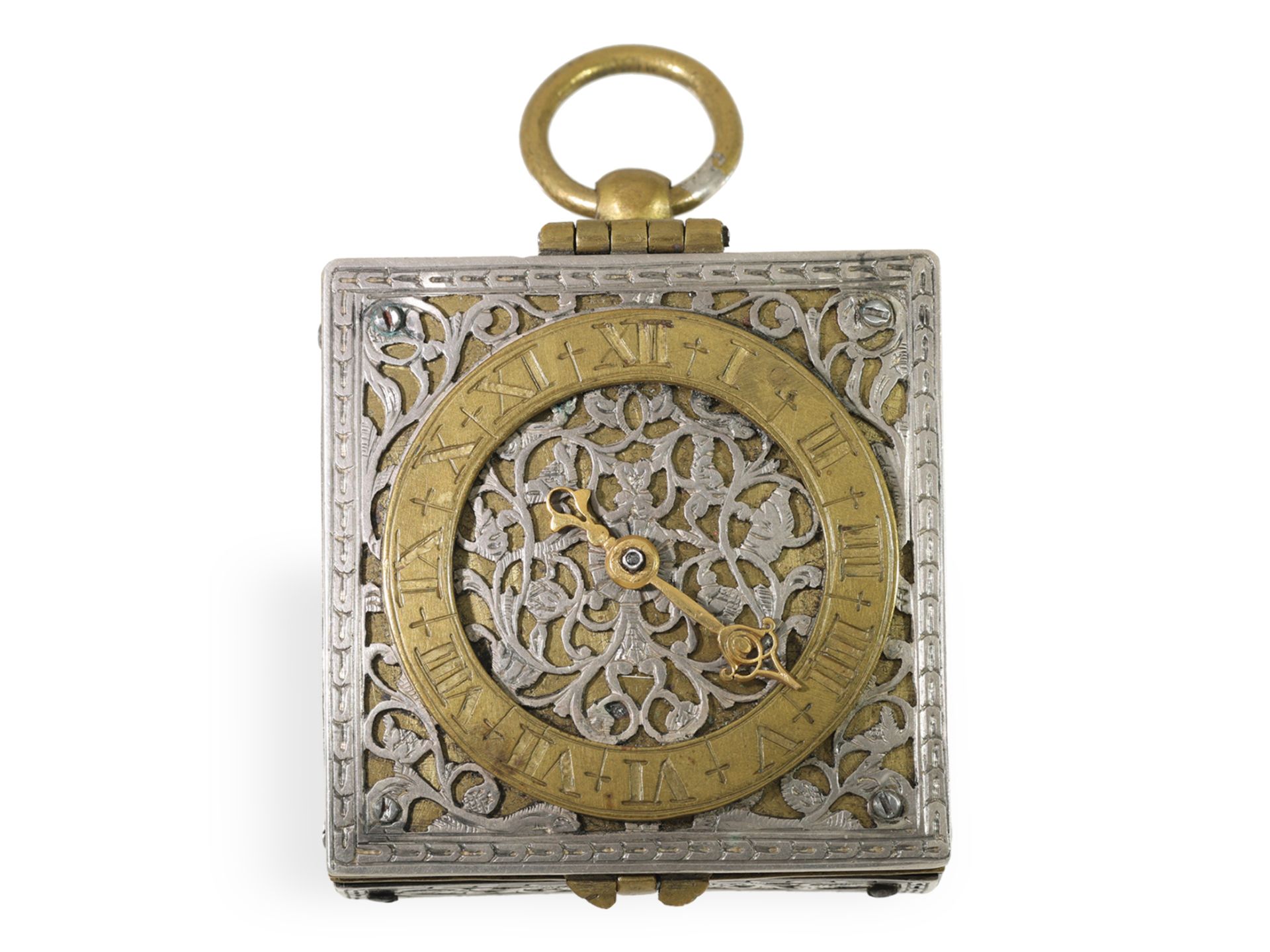 Pocket watch/pendant watch: very rare, square pendant watch in Renaissance style, signed Johann Sigm