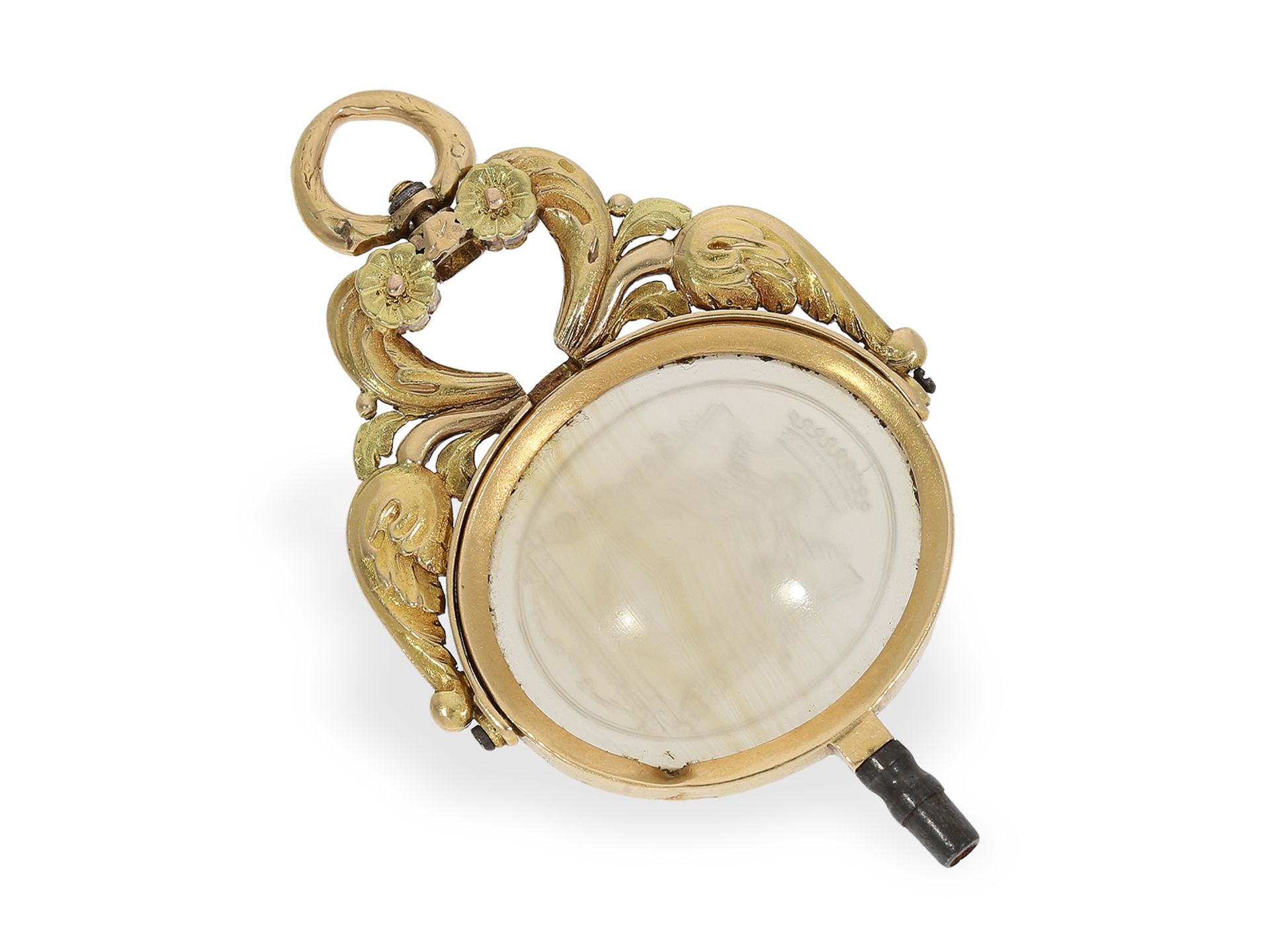 Watch key: large gold splendour key with agate noble intaglio, ca. 1820 - Image 2 of 2