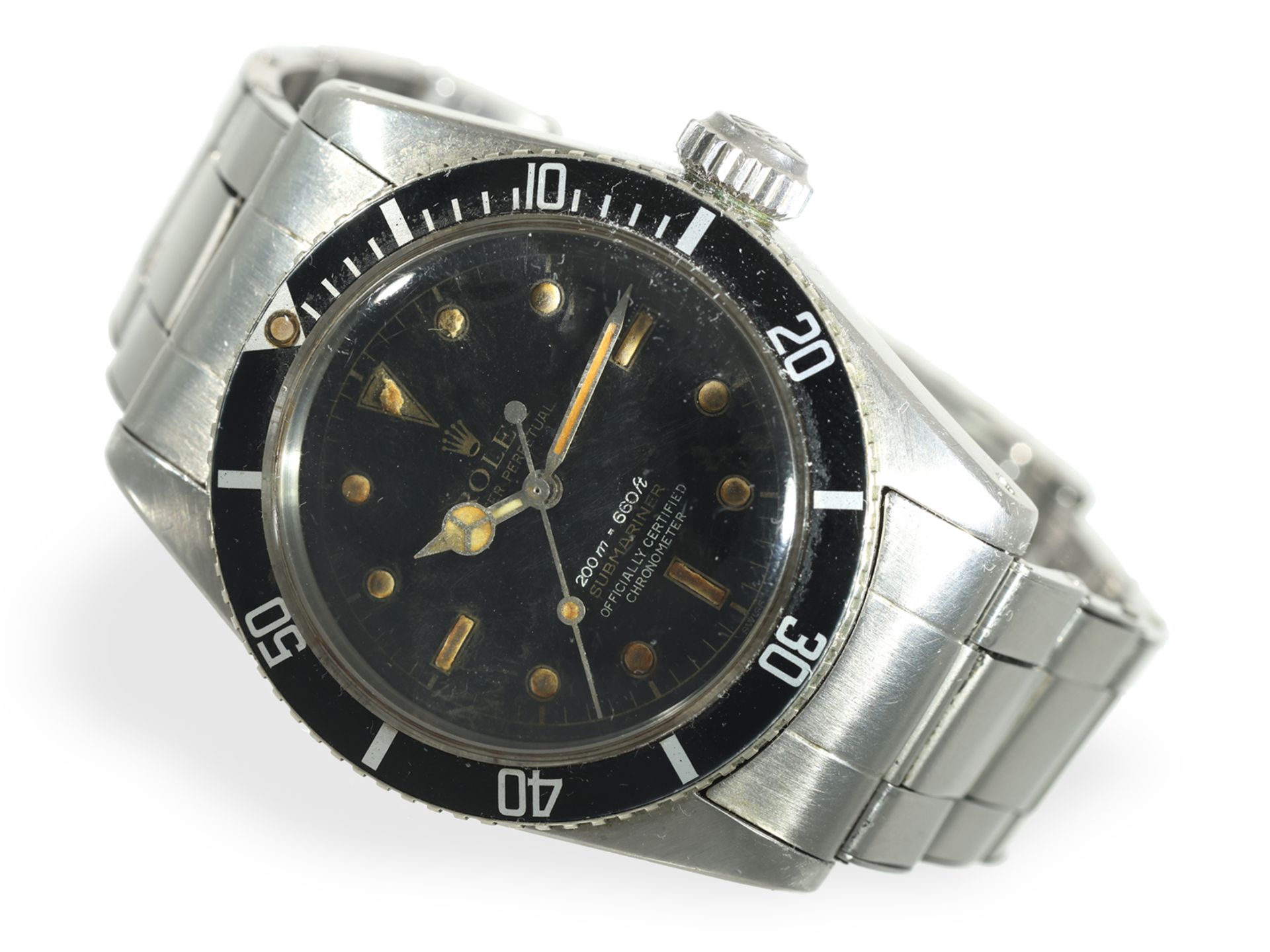 Armbanduhr: Extrem rare Rolex Submariner Ref. 6538 Big Crown-Four Liner, ca. 1958