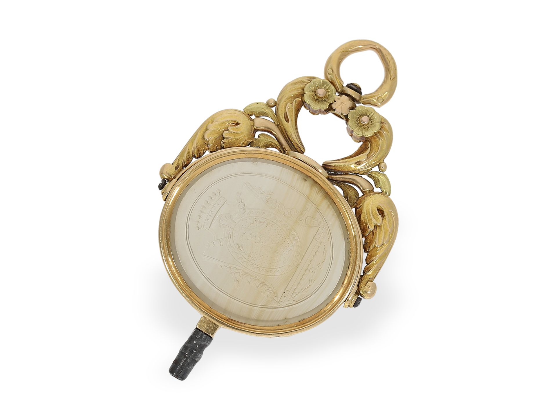 Watch key: large gold splendour key with agate noble intaglio, ca. 1820