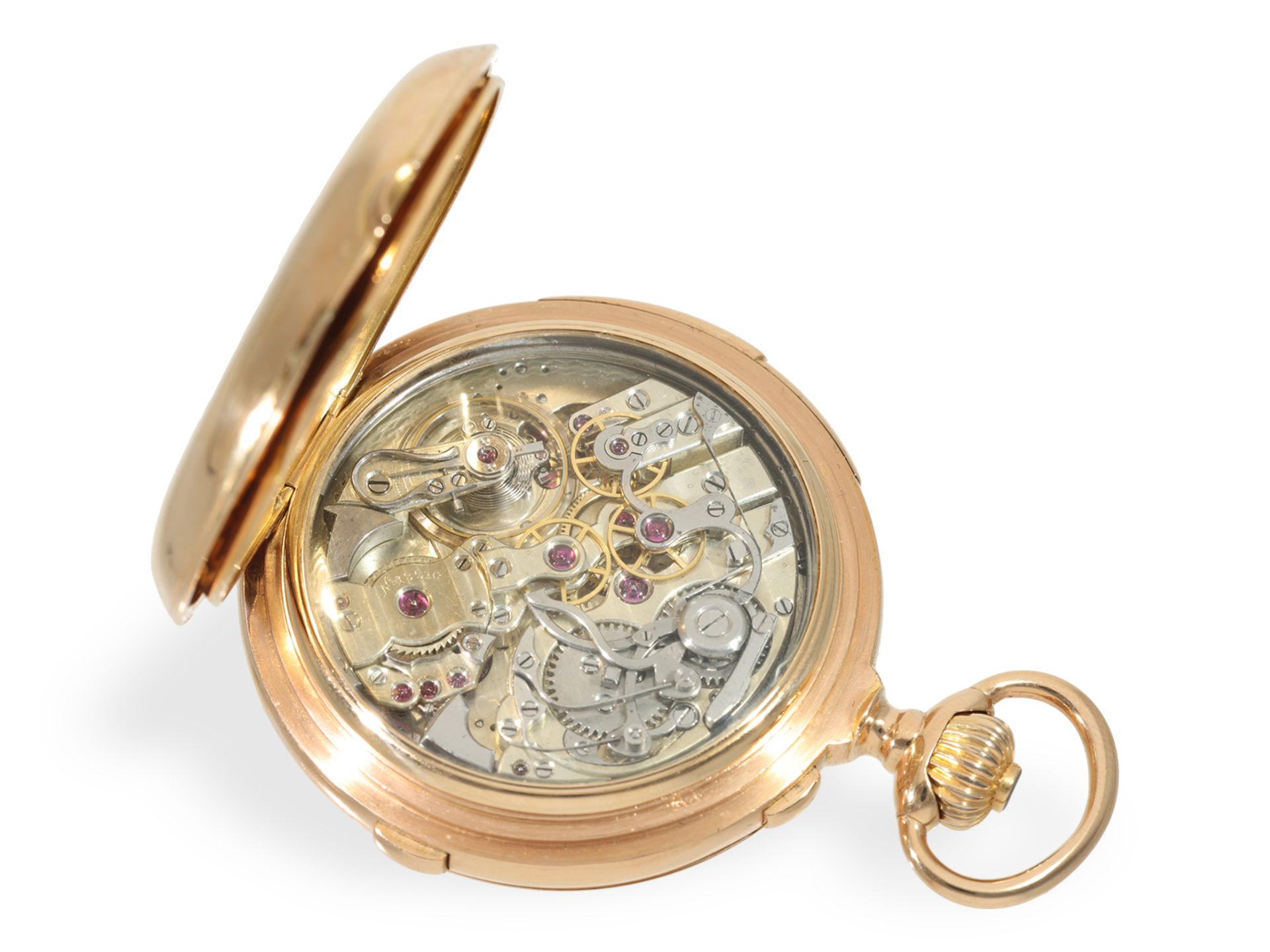Taschenuhr: bedeutendes Genfer Chronometer mit Chronograph Rattrapante und Minutenrepetition, ca. 18 - Bild 2 aus 8