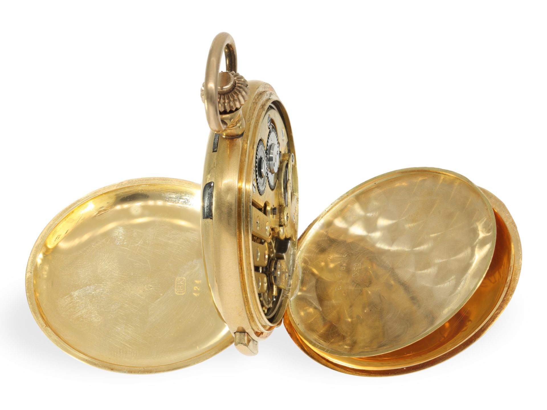 Pocket watch: fine gold hunting case watch with minute repeater and splendour case, ca. 1910 - Image 5 of 6