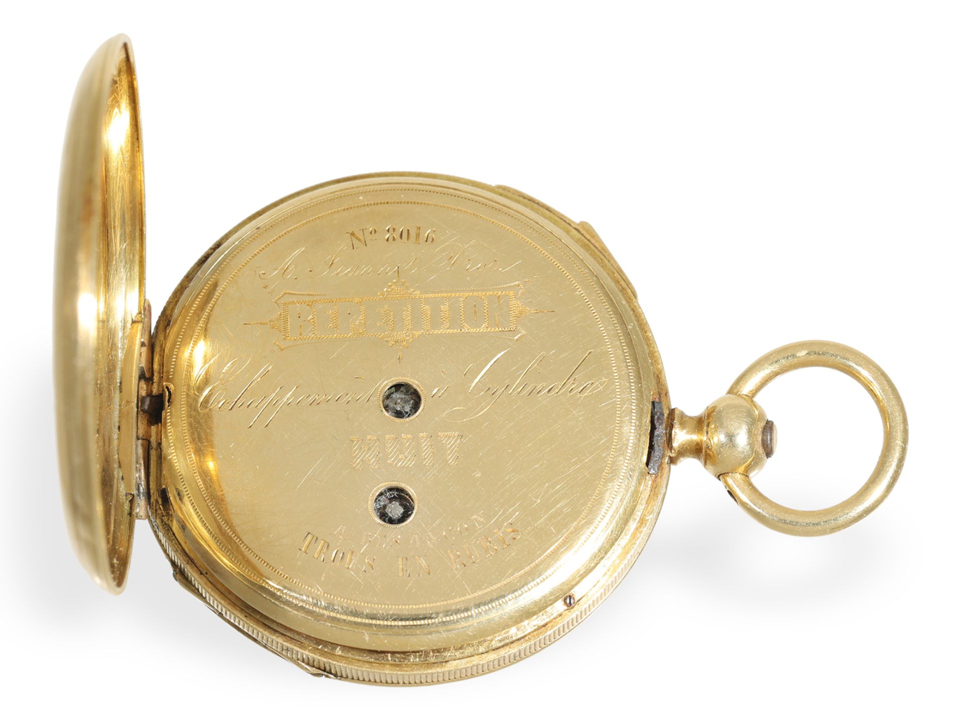 Taschenuhr: sehr seltene Damentaschenuhr mit Repetition, Jeannot Droz a Besancon ca. 1850 - Bild 7 aus 7