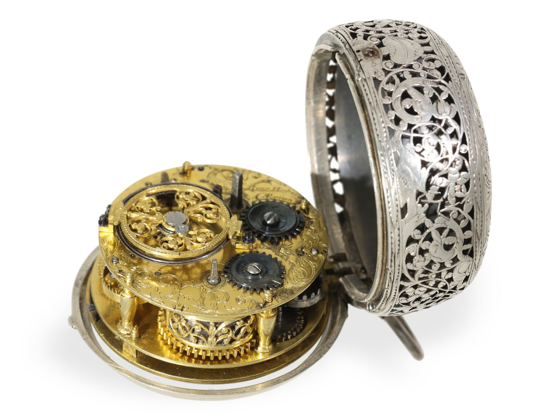 Pocket watch: early single-hand oignon with alarm, Jean Hubert Rouen, ca. 1680 - Image 8 of 12