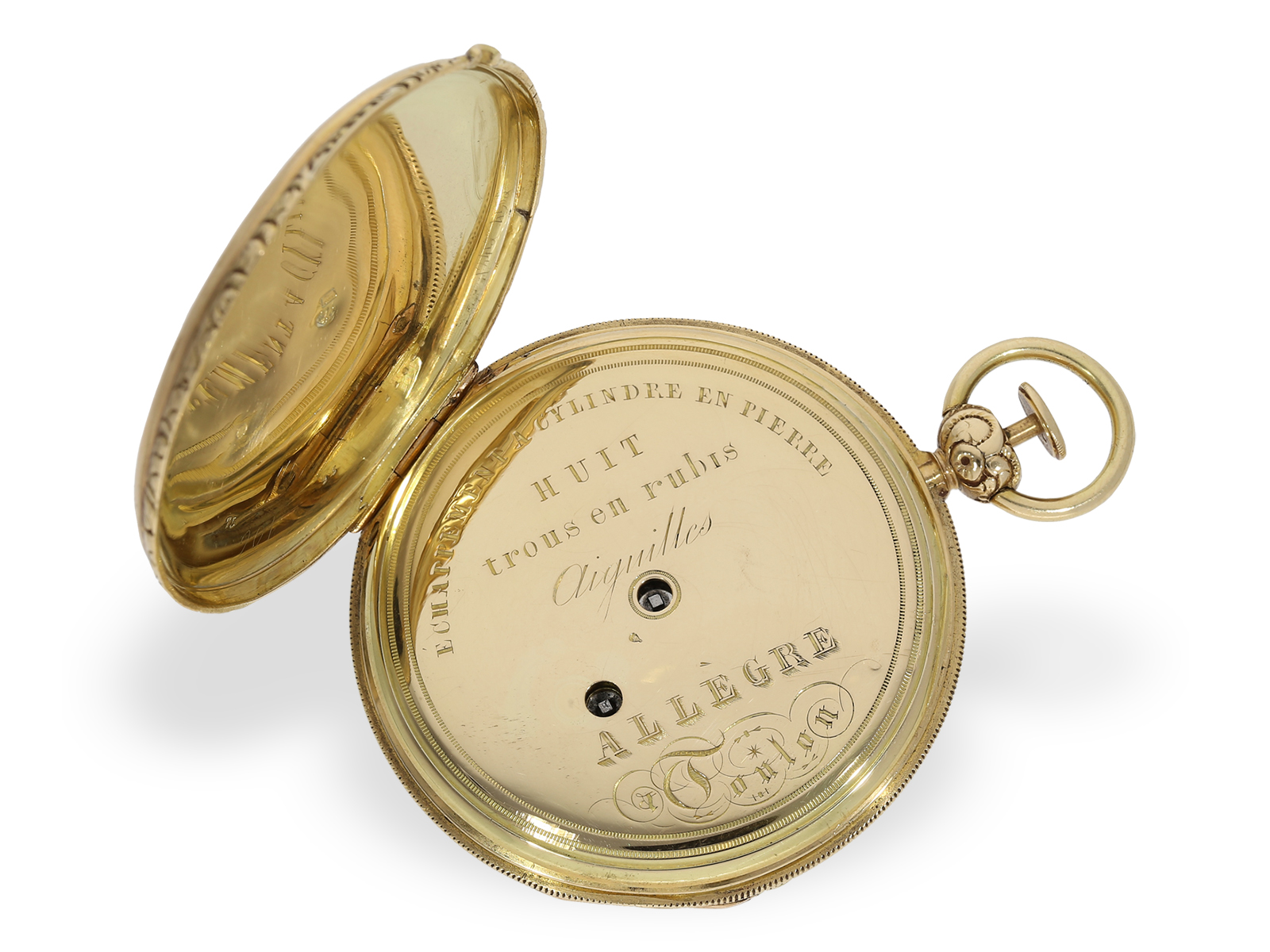 Pocket watch: important enamel watch with erotic scene, repeater and ruby cylinder escapement, Alleg - Image 4 of 7