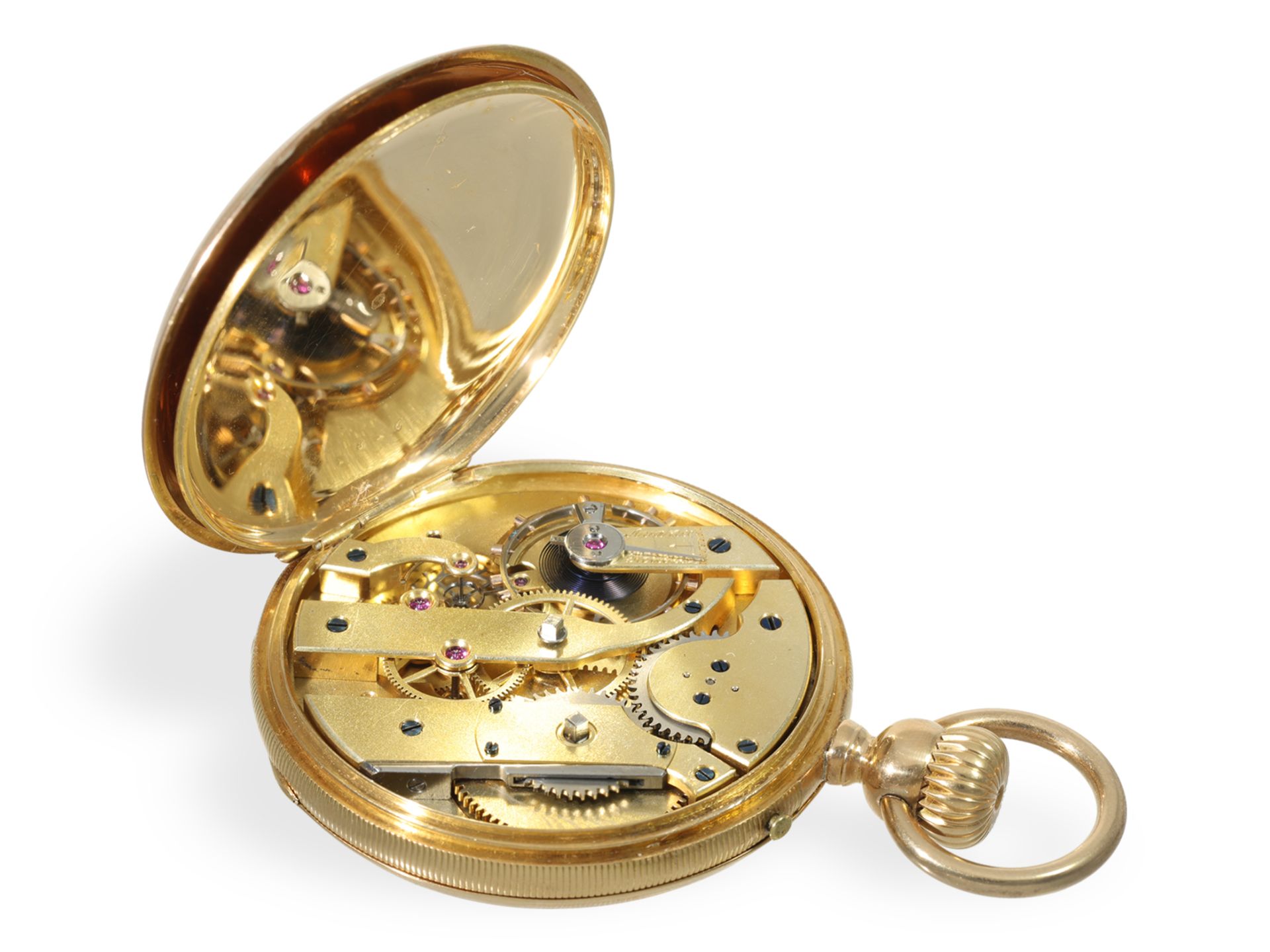 Taschenuhr: frühe Präzisionstaschenuhr mit Kronenaufzug, verm. Le Coultre um 1865 - Bild 4 aus 5