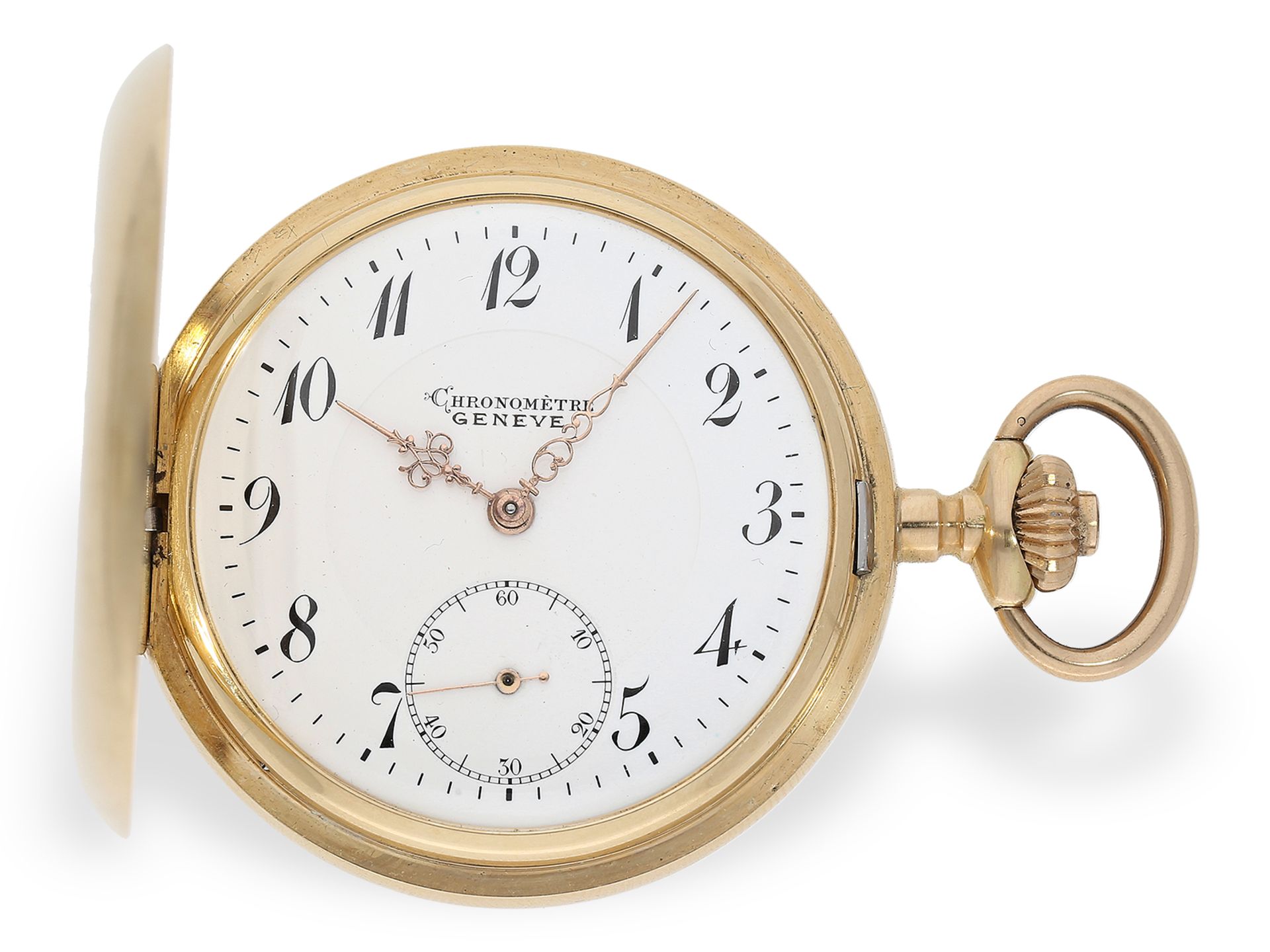 Very fine gold hunting case watch with chronometer escapement, "Chronometre Geneve", ca. 1900