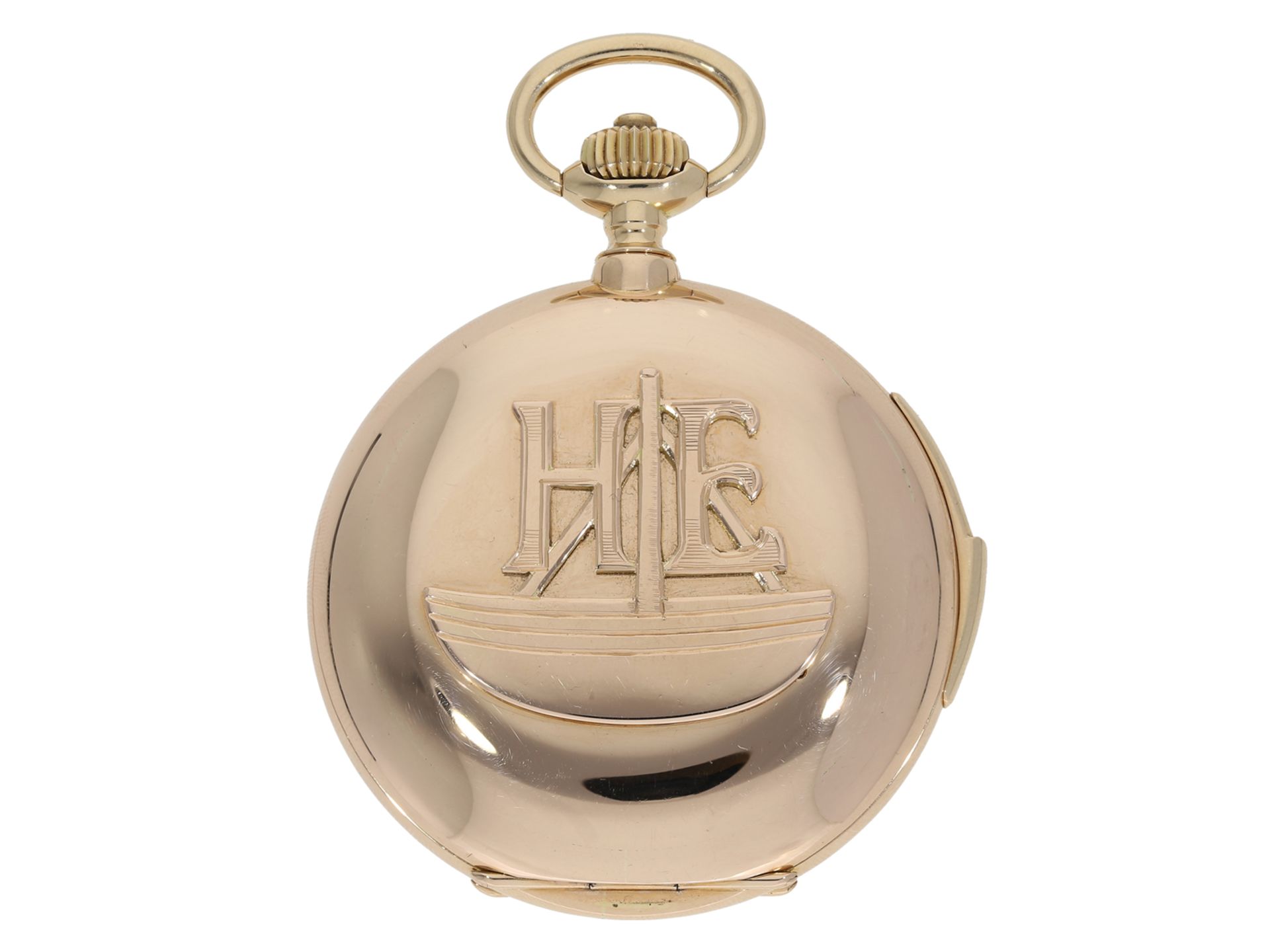 Pocket watch: impressive and extremely rare Glashütte gold hunting case watch with repeater, Glashüt - Image 6 of 7