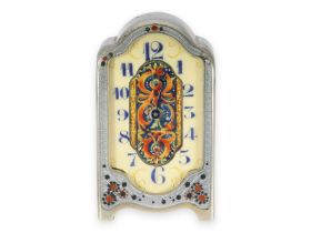 Reiseuhr: äußerst seltene Jugendstil-Miniatur-Reiseuhr mit Emaille/Silber-Gehäuse und einzigartigem