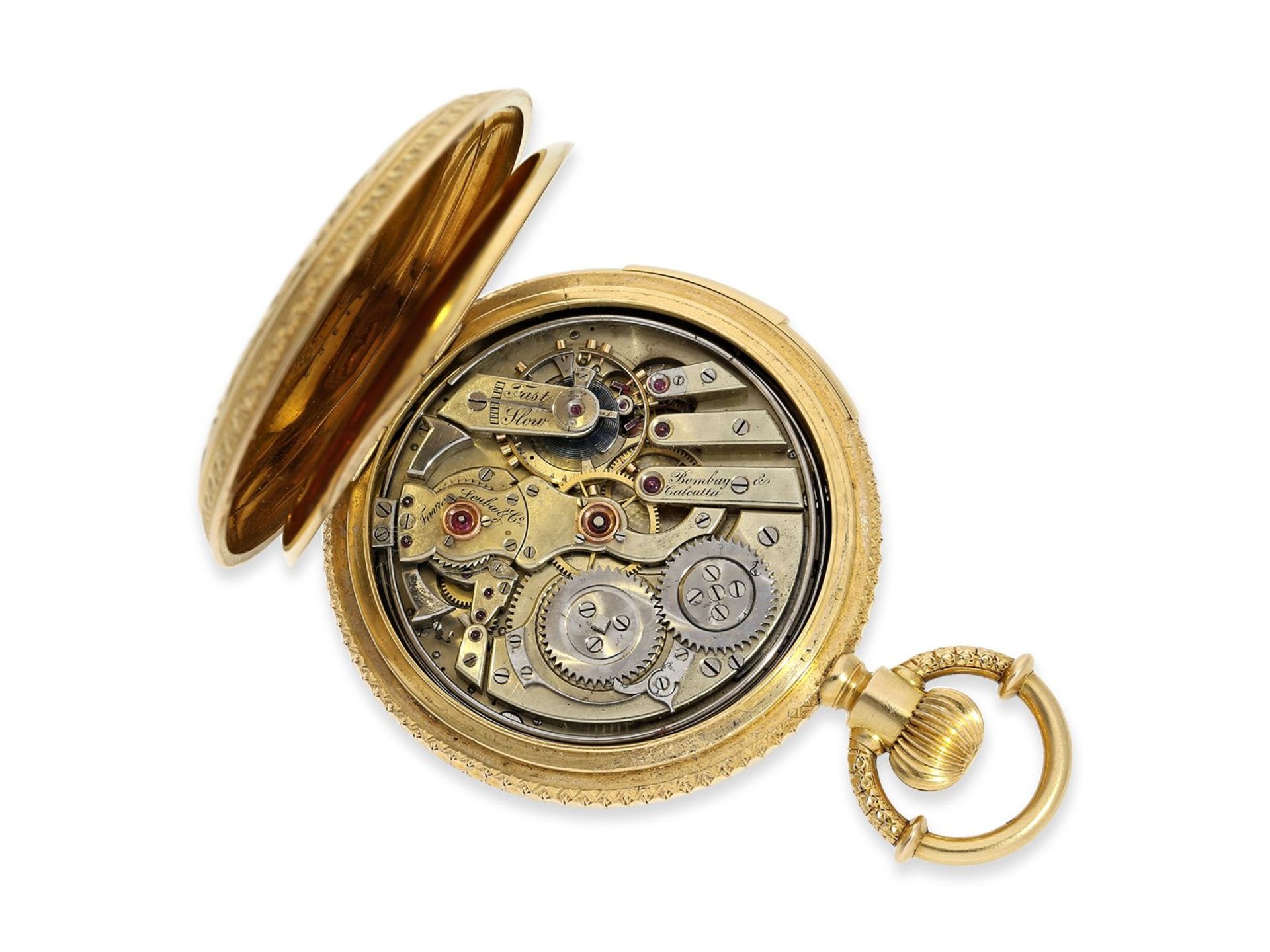 Pocket watch: extremely rare gold/enamel hunting case watch set with pearls and diamonds and figure  - Image 4 of 8