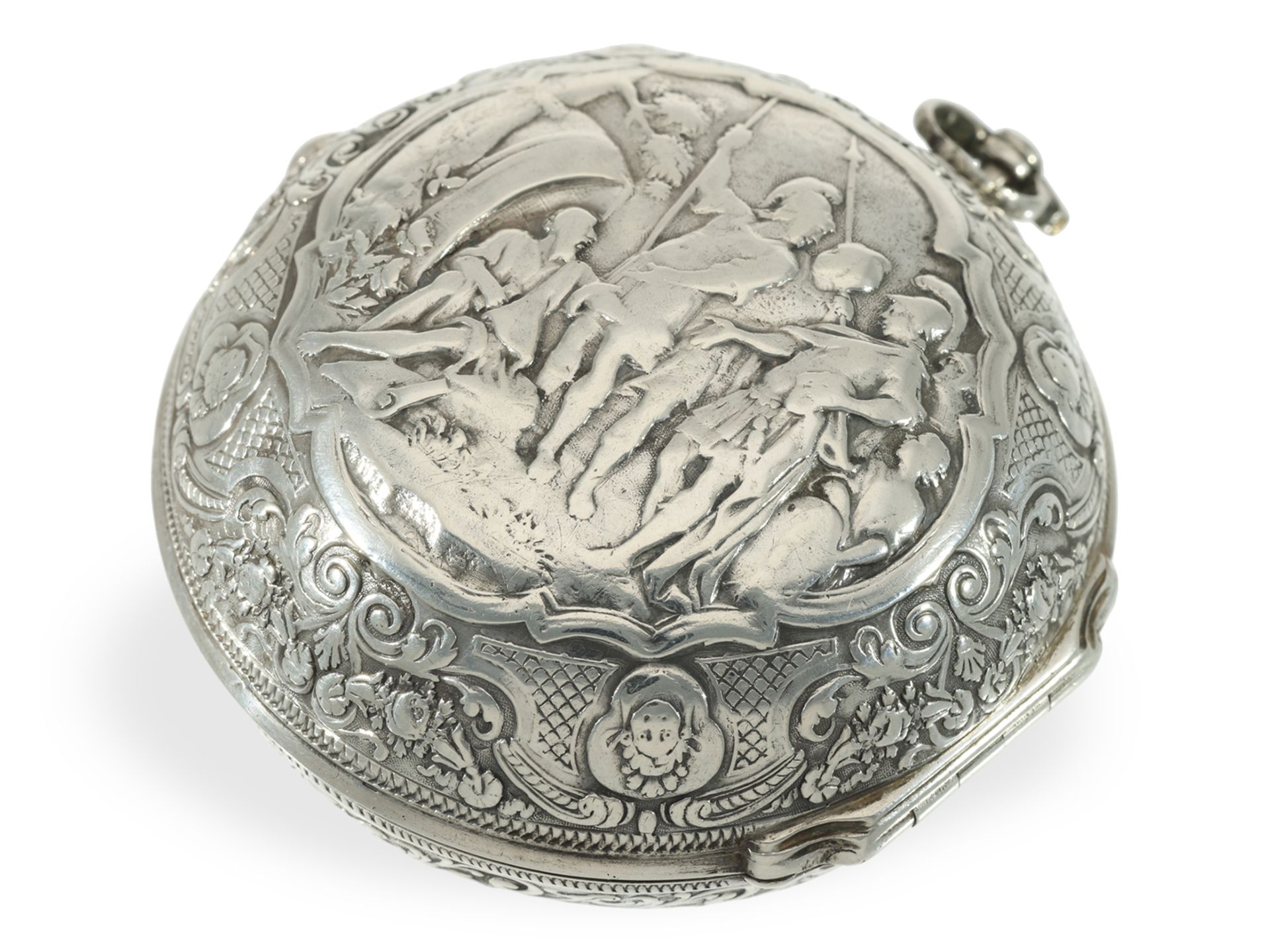 Taschenuhr: seltene, frühe Amsterdamer Repoussé Spindeluhr, Gerret Bra(e)mer Amsterdam, ca. 1720 - Bild 4 aus 10