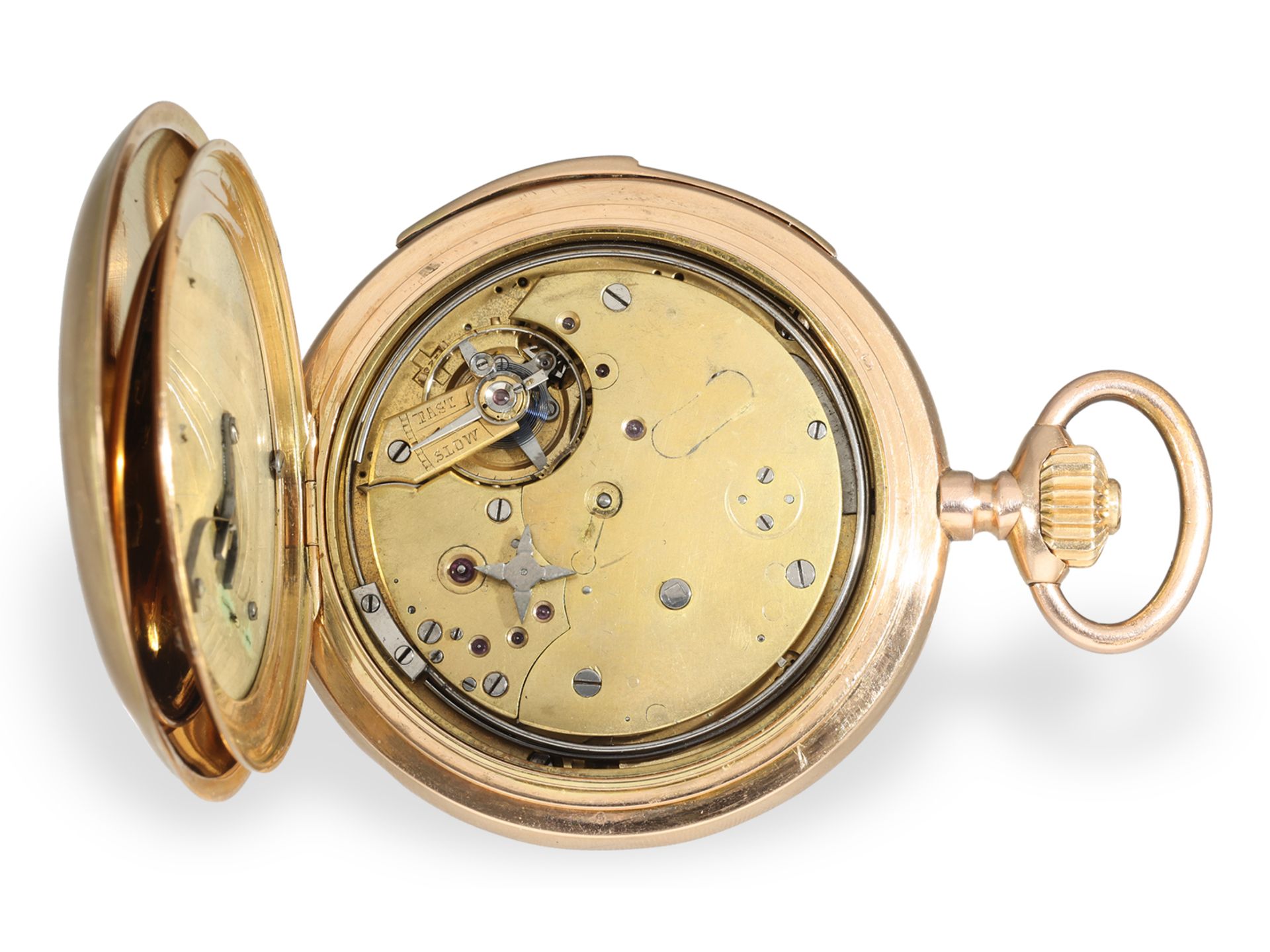 Pocket watch: heavy gold hunting case watch with minute repeater and erotic automaton, ca. 1900 - Image 3 of 6