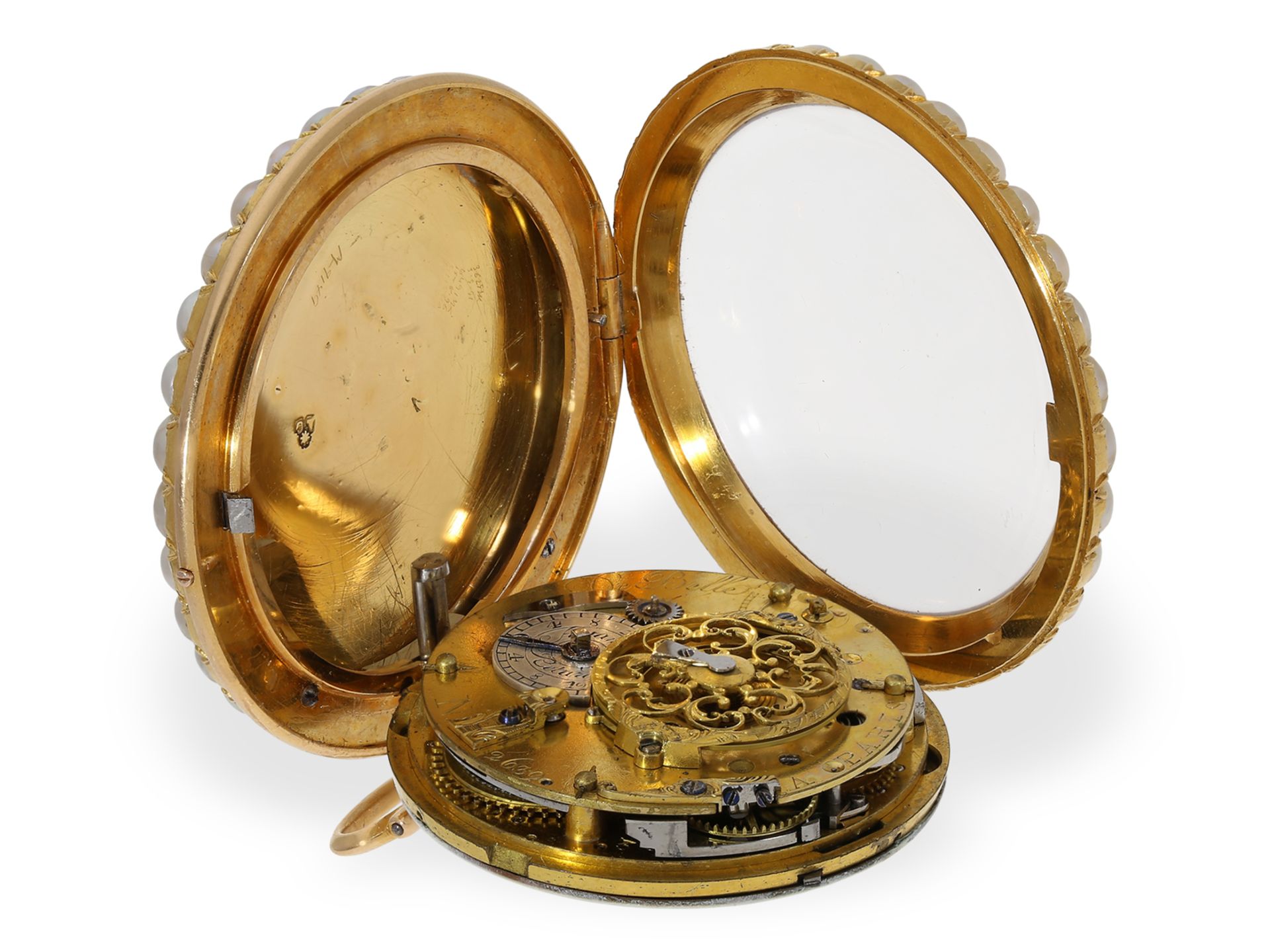 Pocket watch: very fine gold/enamel verge watch set with Oriental pearls and repeater, ca. 1800 - Image 5 of 5