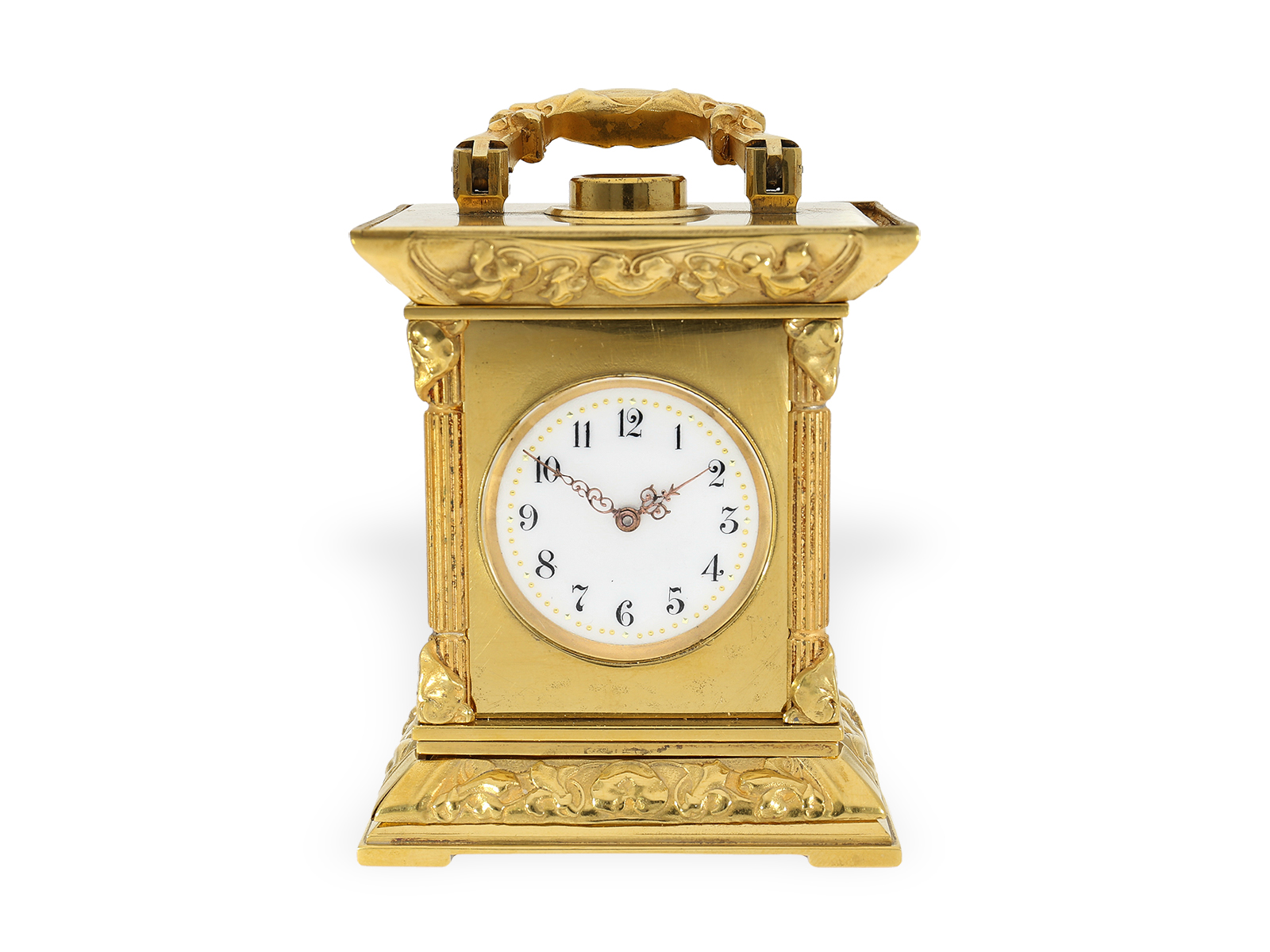 Table clock: rare and very fine Art nouveau miniature travel clock with minute repeater, ca. 1910