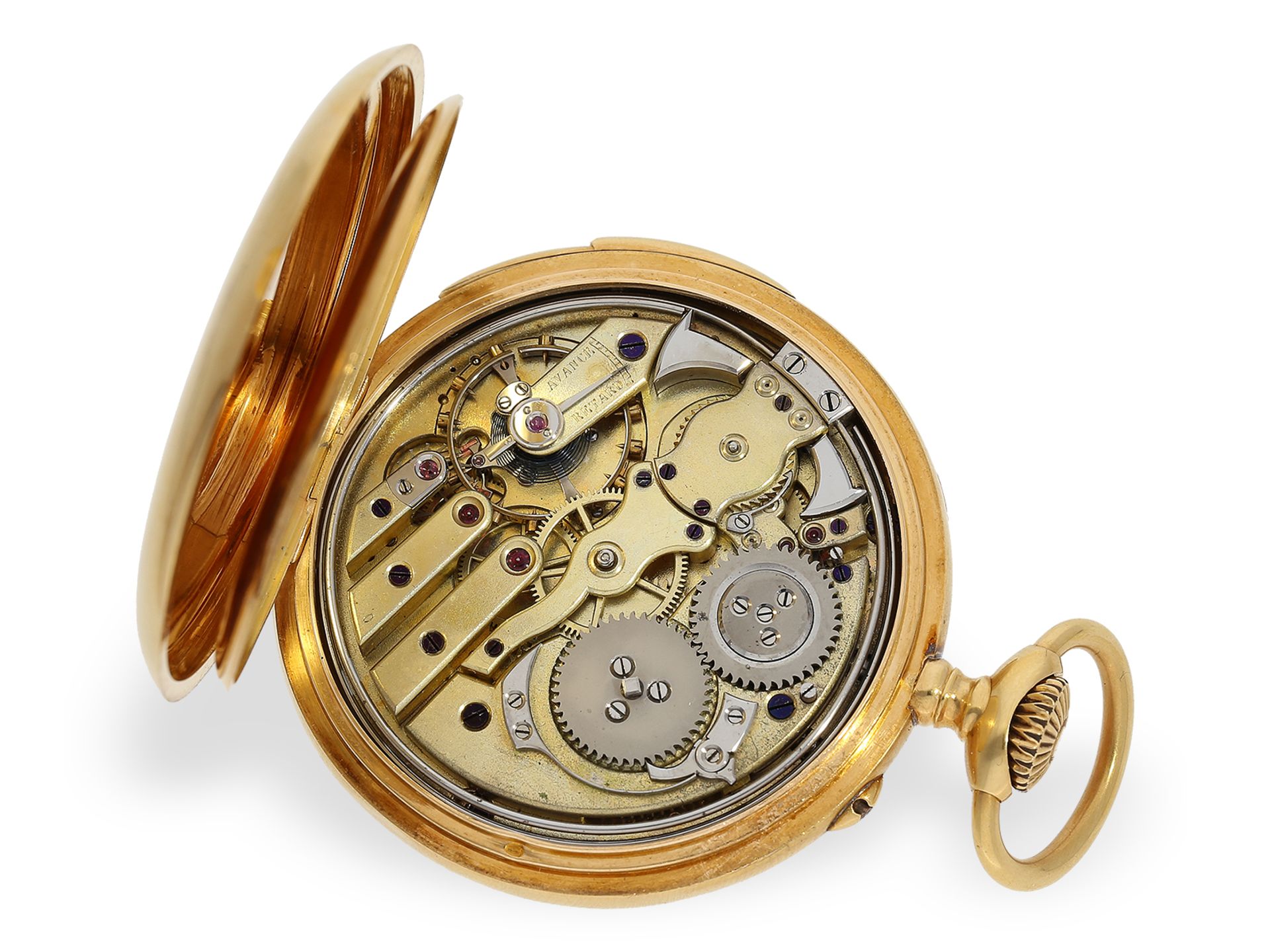 Feine 18K Präzisionstaschenuhr mit Viertelstunden-Repetition, vermutlich Le Coultre, um 1900 - Bild 2 aus 5