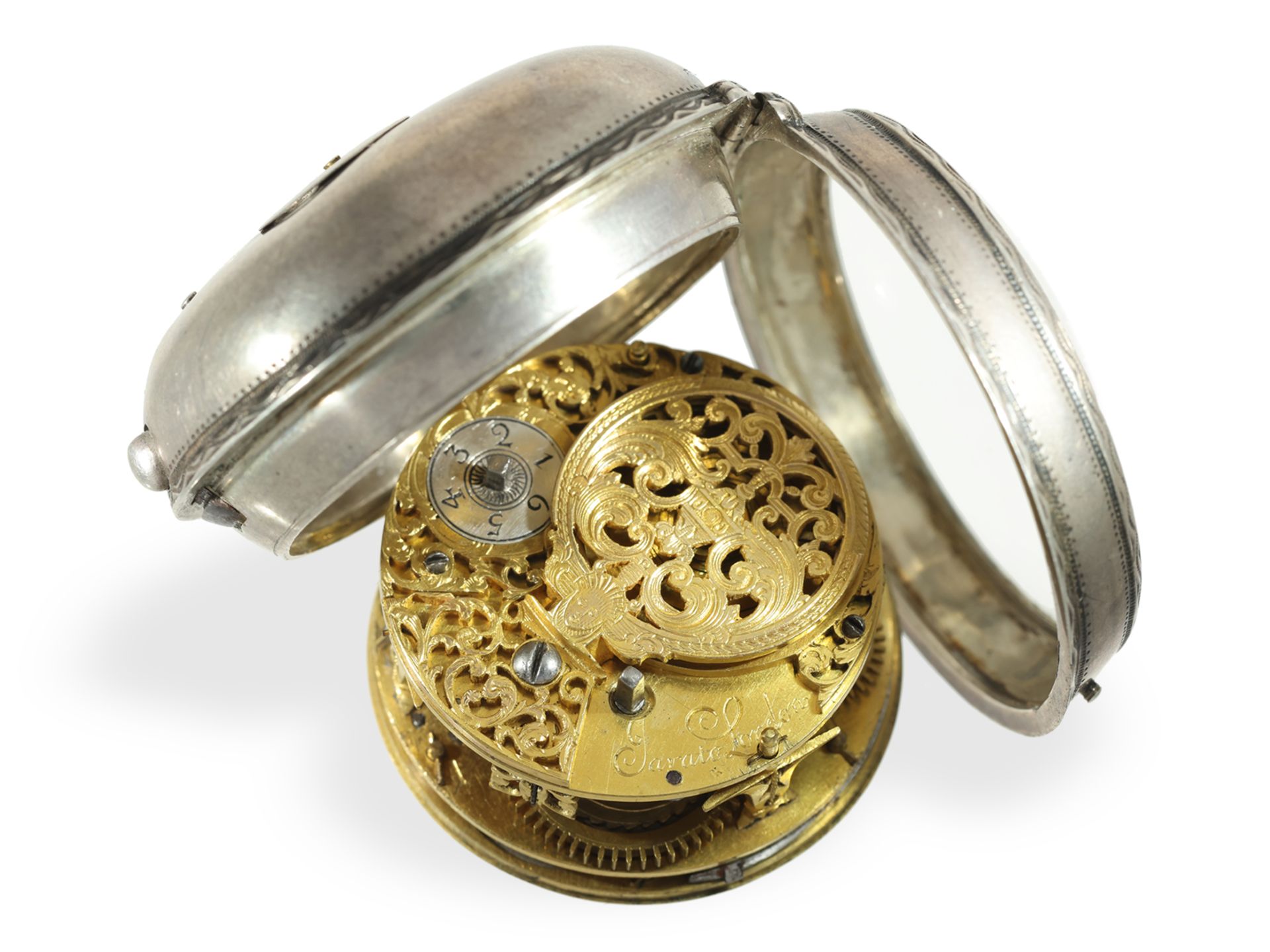 Pocket watch: museum astronomical verge watch with 6 complications, R. Jarrett London around 1690 - Image 3 of 5