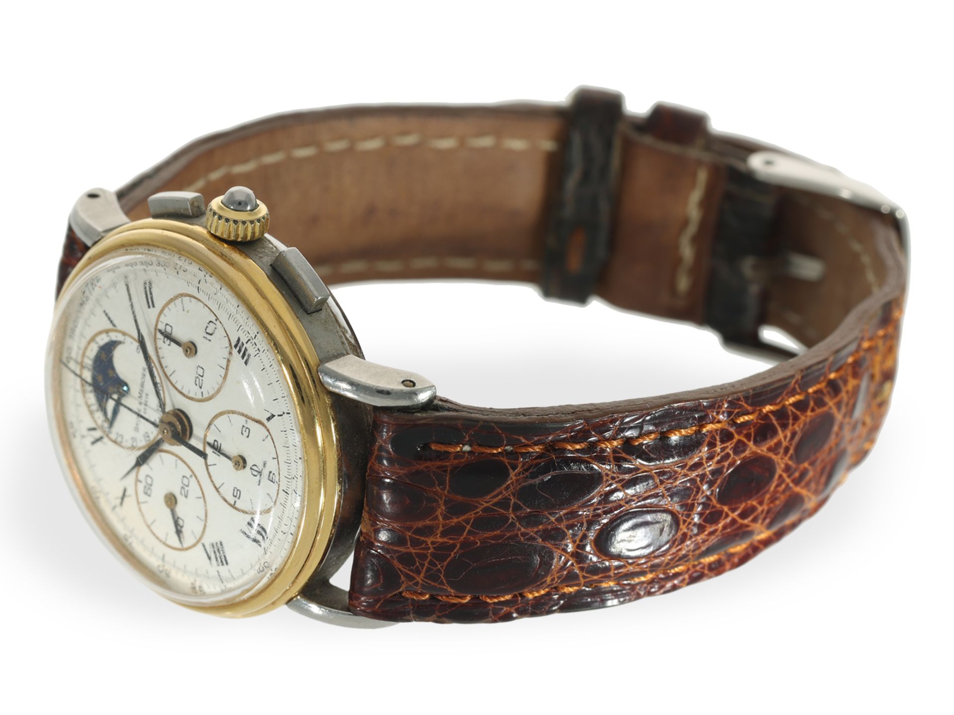 Wristwatch: vintage Baume Mercier Geneve, chronograph with moon phase, original box - Image 3 of 6