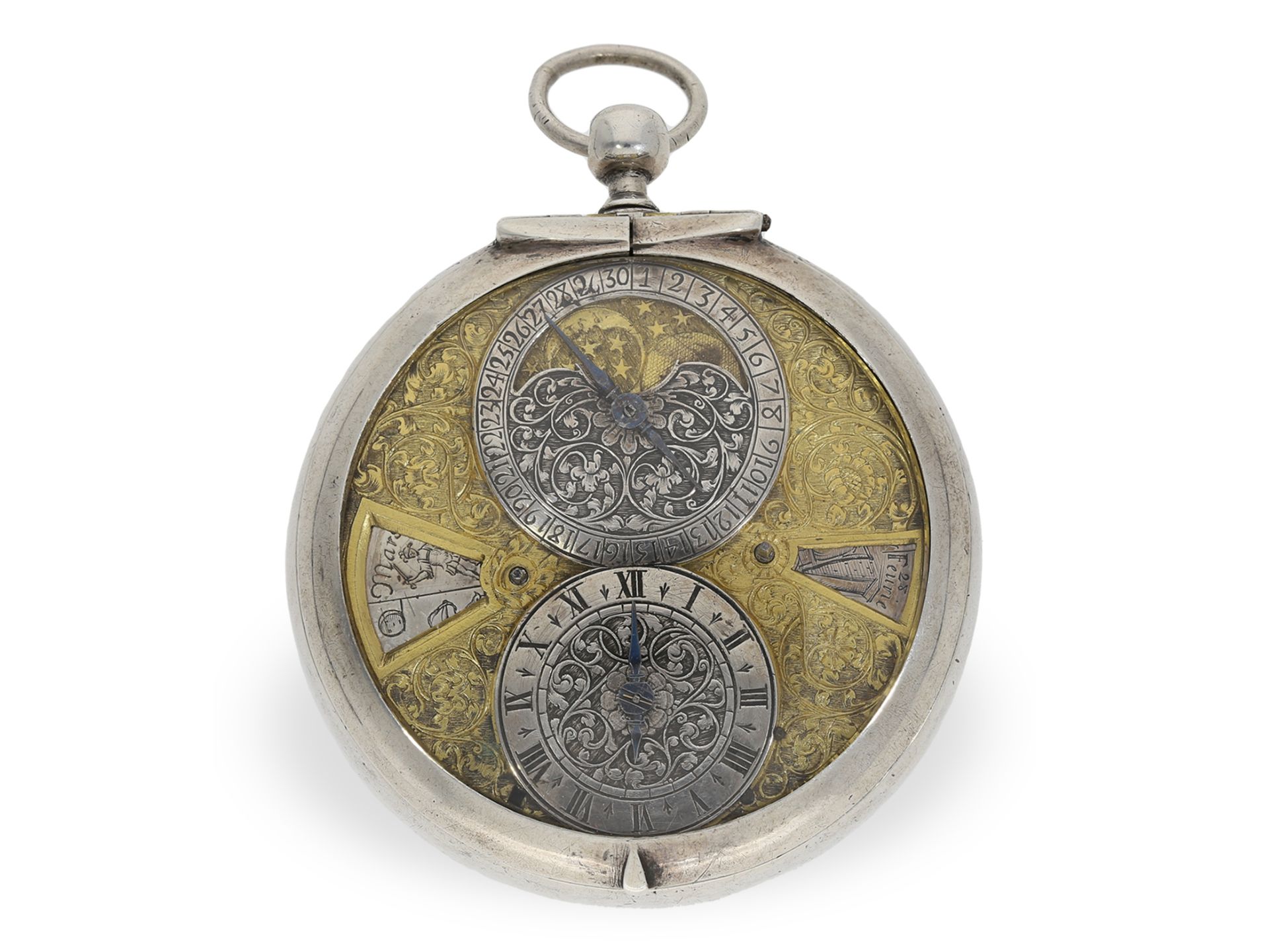 Important astronomical pocket watch/coach clock, Pierre Caillatte Heidelberg, ca. 1640/1700