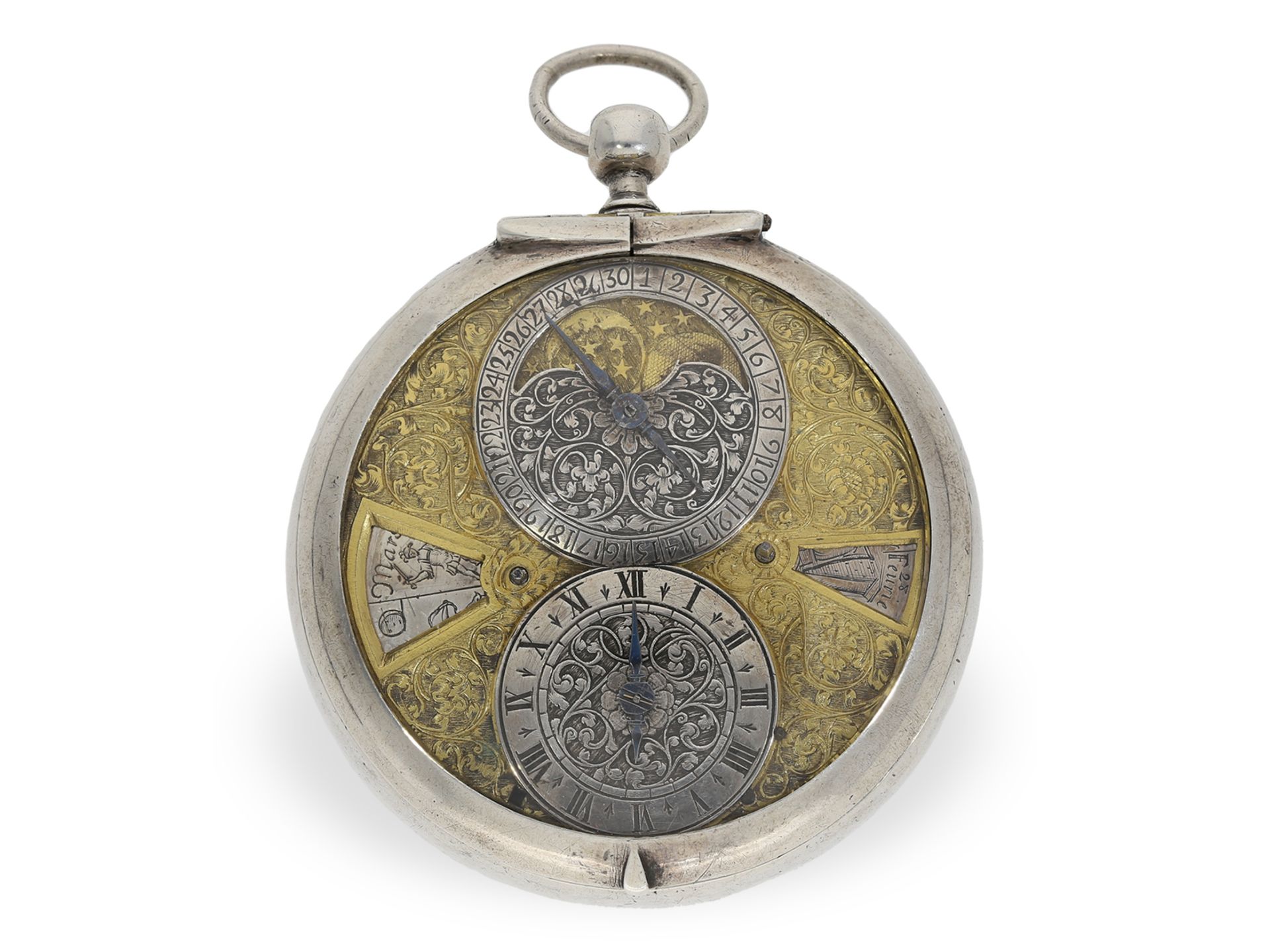 Bedeutende astronomische Taschenuhr/Karossenuhr, Pierre Caillatte Heidelberg, ca.1640/1700