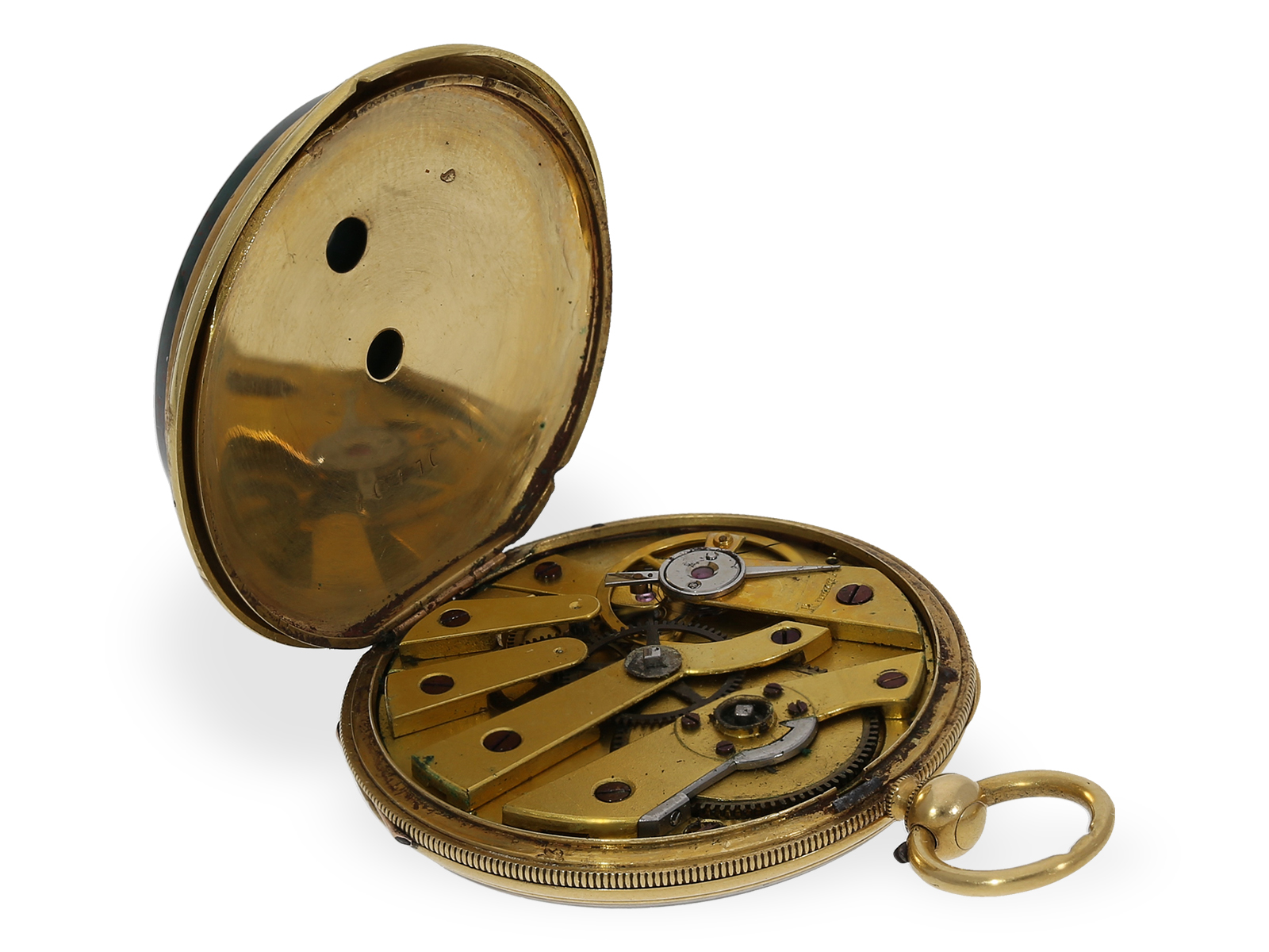 Pocket watch: rare lepine with gold/jasper case and gold/jasper chatelaine, ca. 1850 - Image 7 of 8