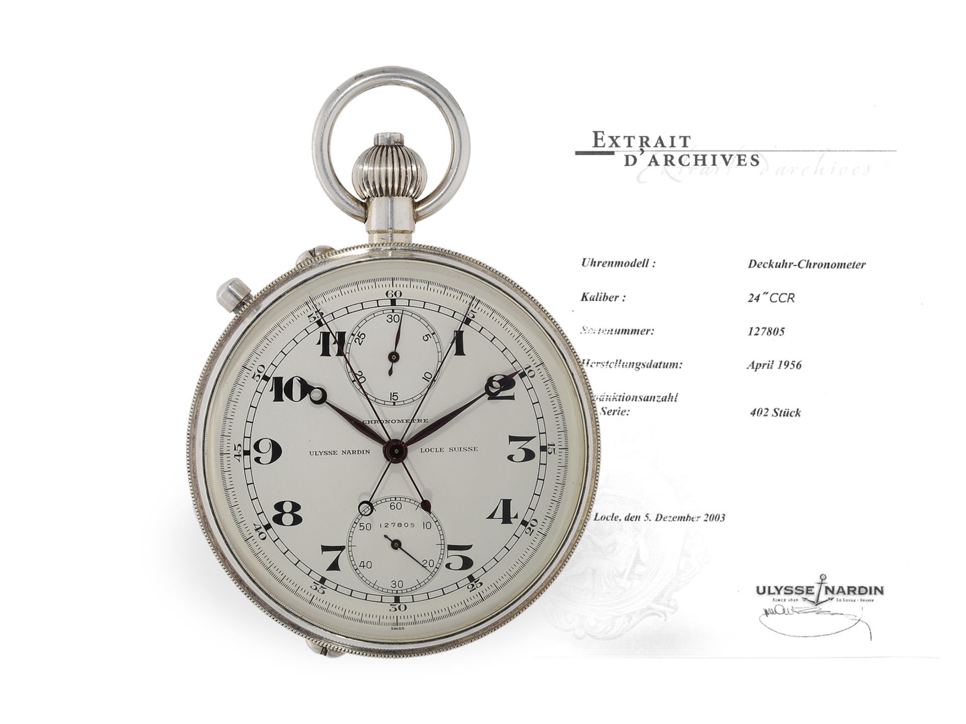 Pocket watch: extremely rare deck chronometer with split-seconds chronograph, Ulysse Nardin 24''CCR