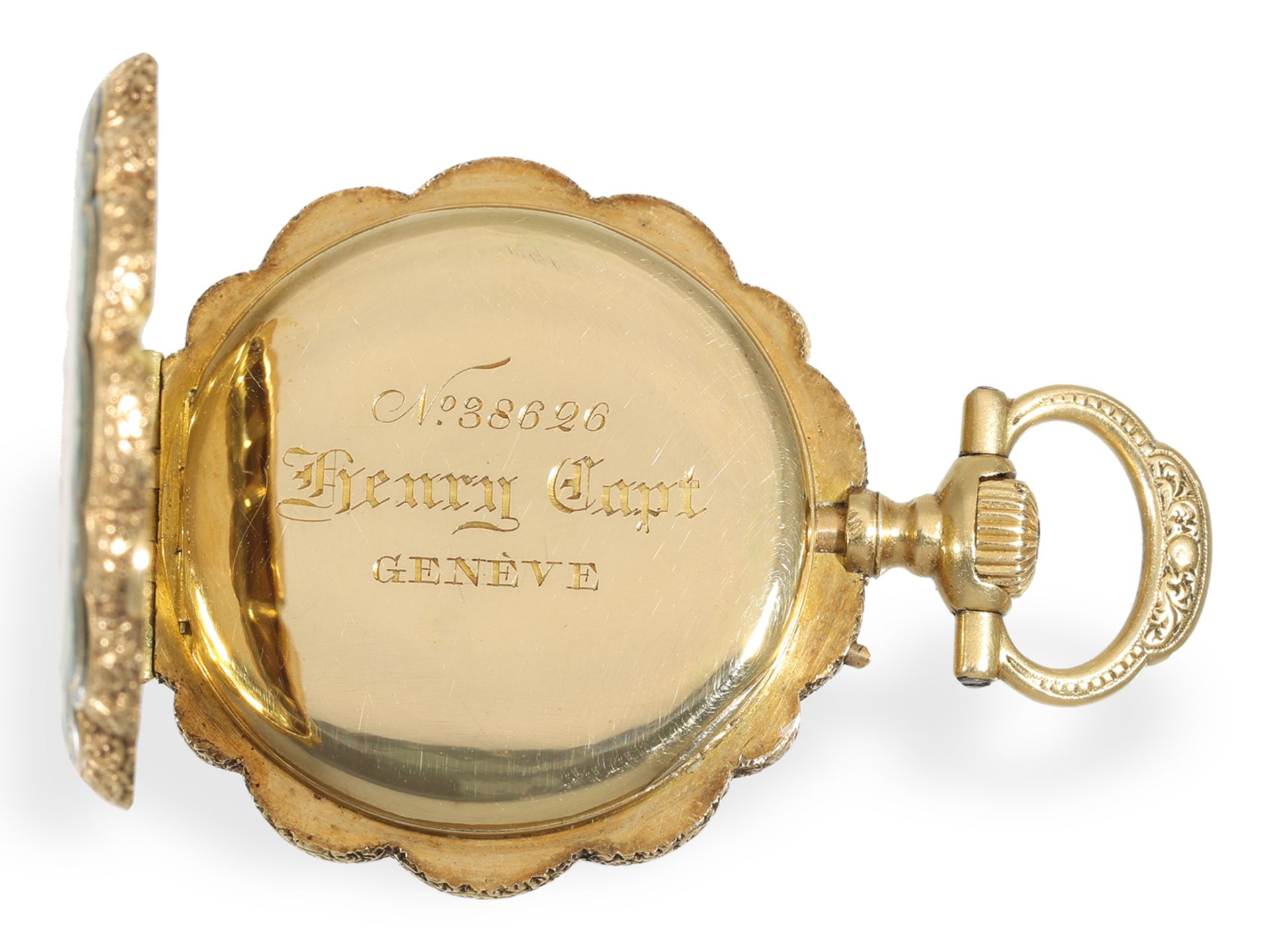 Taschenuhr: exquisite Gold/Emaille Damenuhr für den indischen Markt, Henry Capt Geneve um 1880 - Bild 3 aus 6