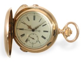 Taschenuhr: beeindruckende Goldsavonnette (62mm/180g) mit Chronograph und Repetition, um 1900