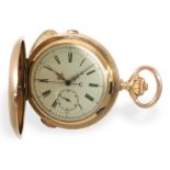 Pocket watch: impressive gold hunting case watch (62mm/180g) with chronograph and repeater, ca. 1900