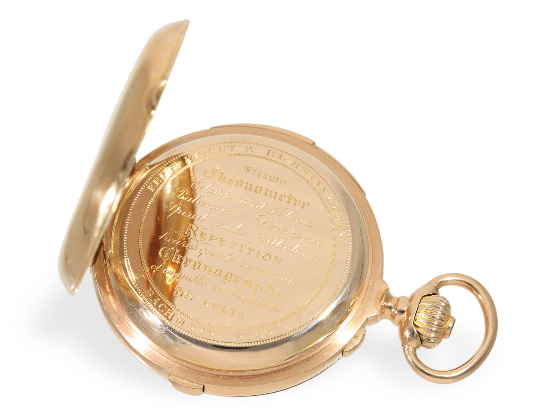 Pocket watch: important Geneva chronometer with split-seconds chronograph and minute repeater, ca. 1 - Image 6 of 8