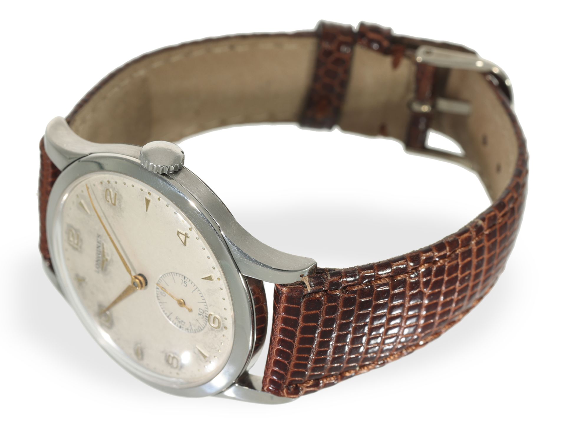 Armbanduhr: Longines oversize-37.5mm, Edelstahl, von 1951, mit Stammbuchauszug - Bild 2 aus 5