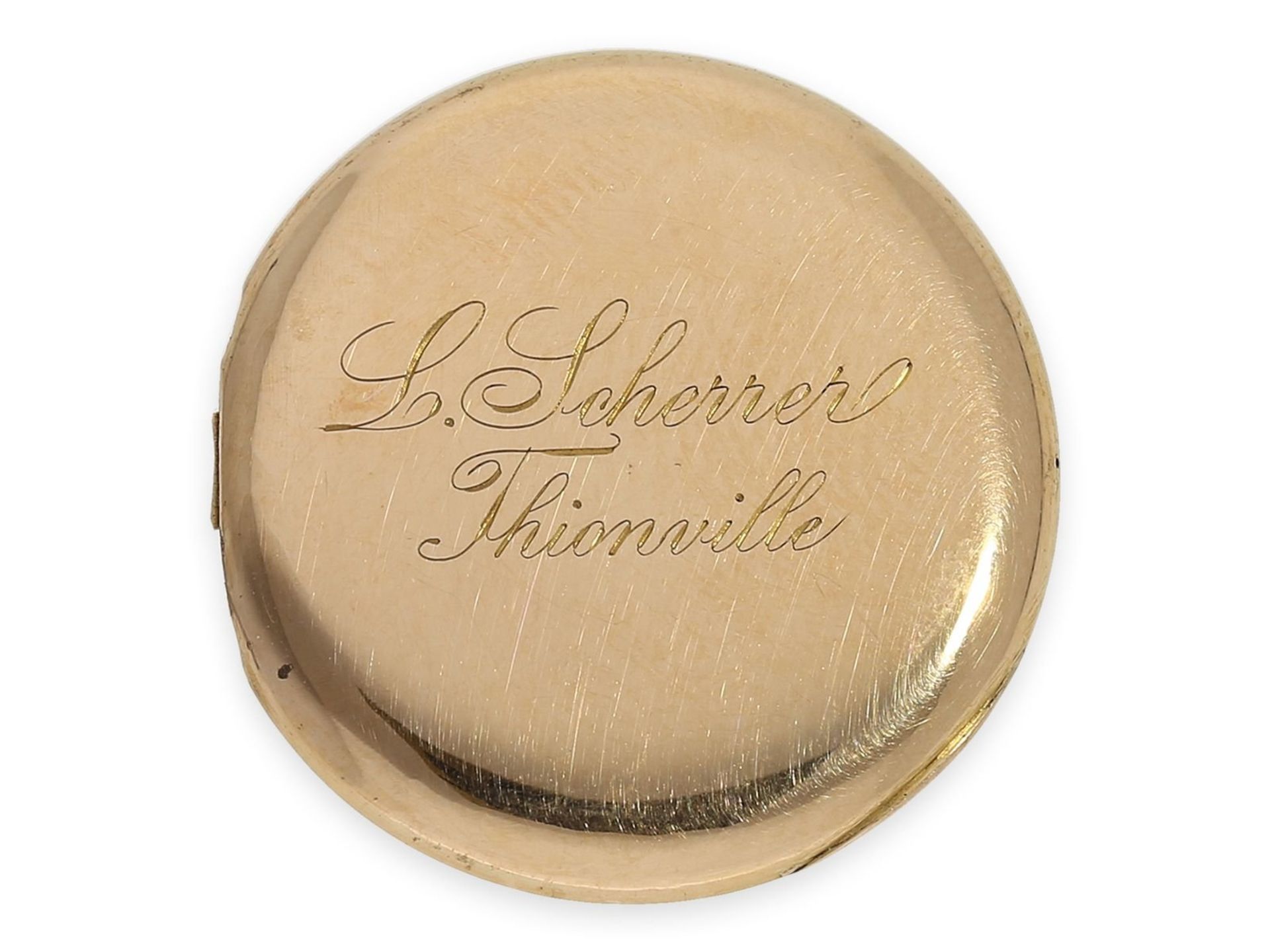 Taschenuhr: wunderschöne Miniatur-Gold/Emaille-Damenuhr mit Rokoko-Emaillemalerei im Watteau-Stil, M - Bild 6 aus 6