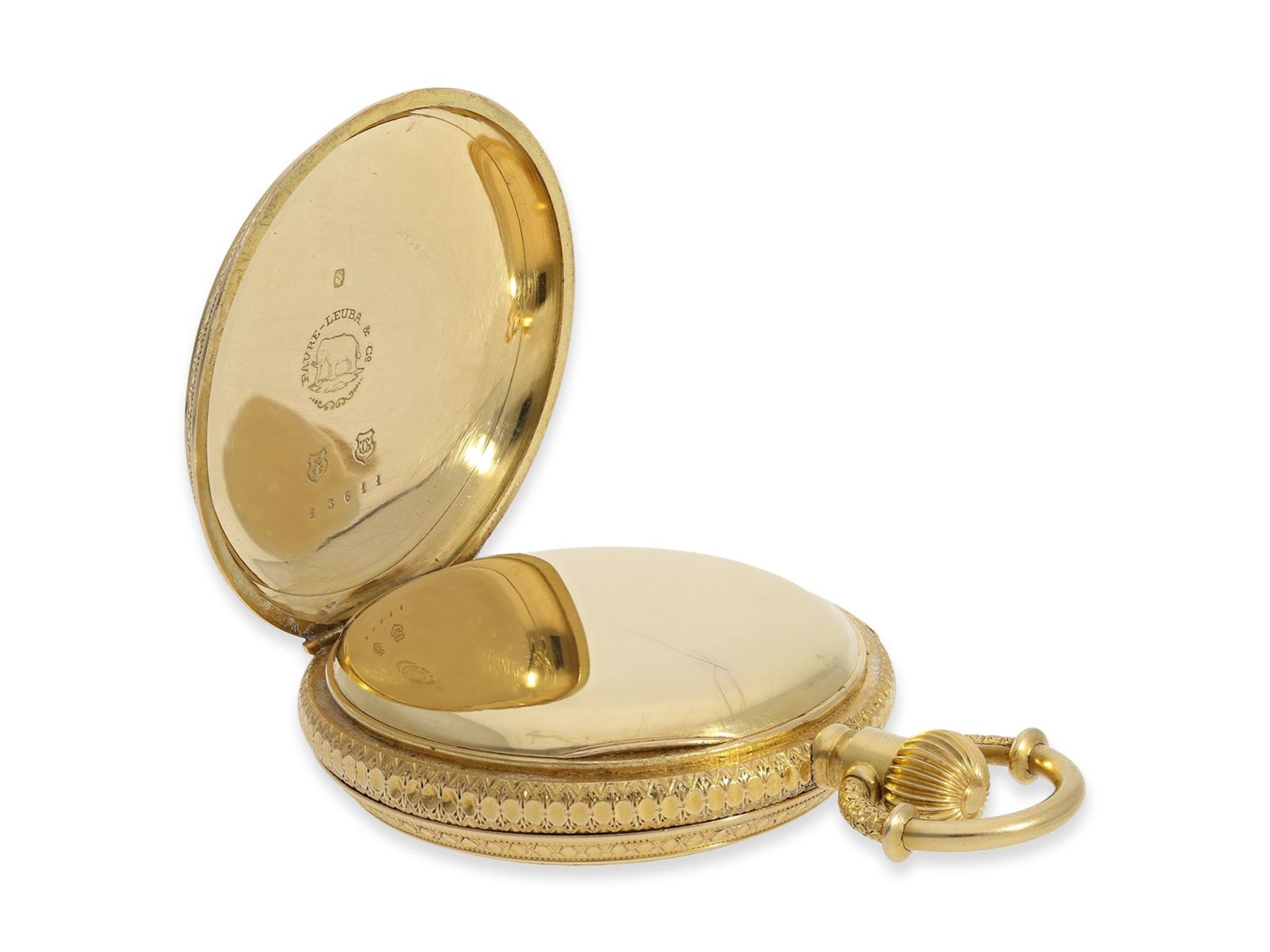 Pocket watch: extremely rare gold/enamel hunting case watch set with pearls and diamonds and figure  - Image 5 of 8