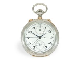 Taschenuhr: schwere silberne Präzisionstaschenuhr mit Schleppzeigerchronograph, gefertigt für die ko